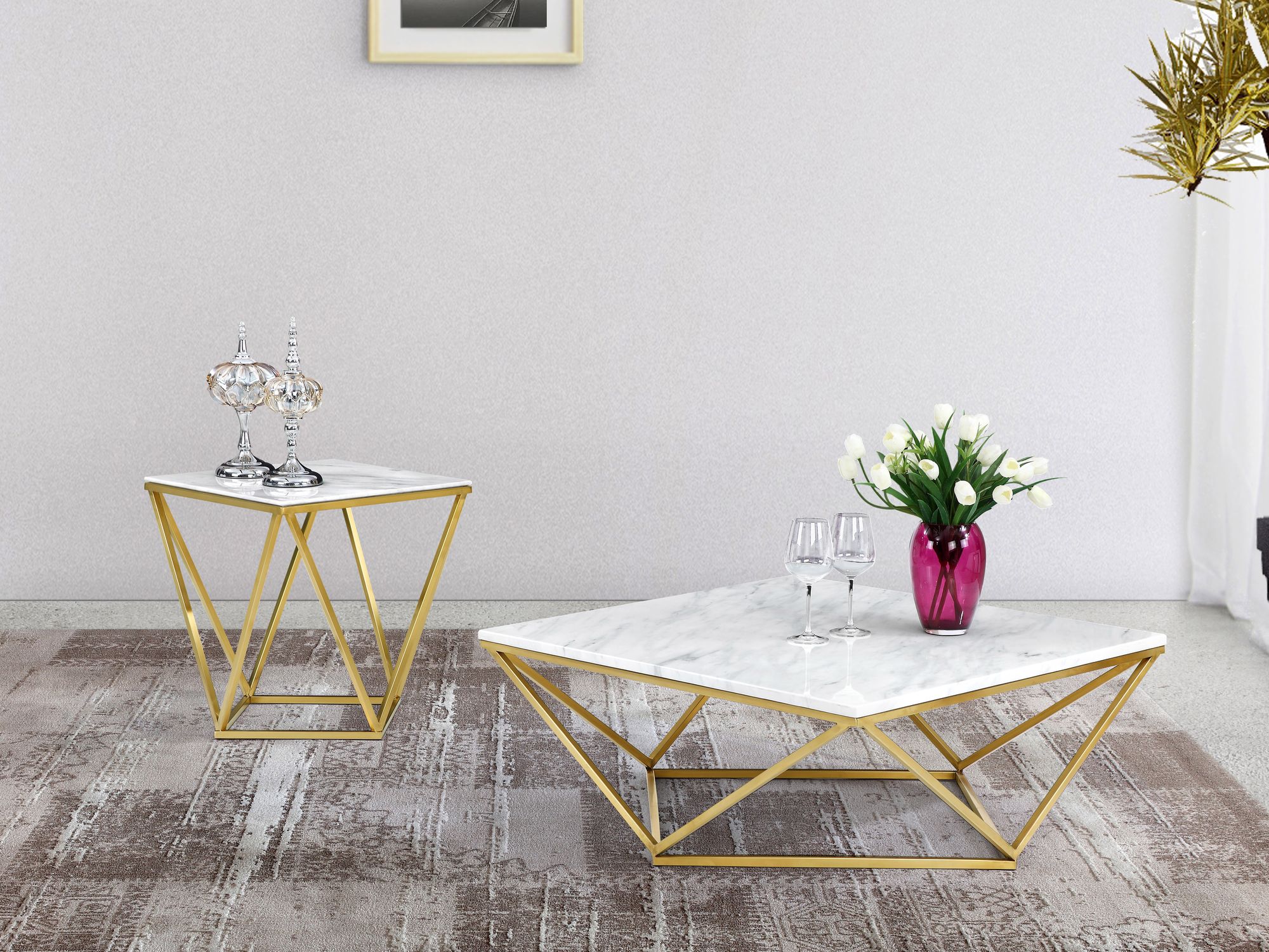 Mason 36" Square Stone Coffee Table with Gold Stainless Steel Base