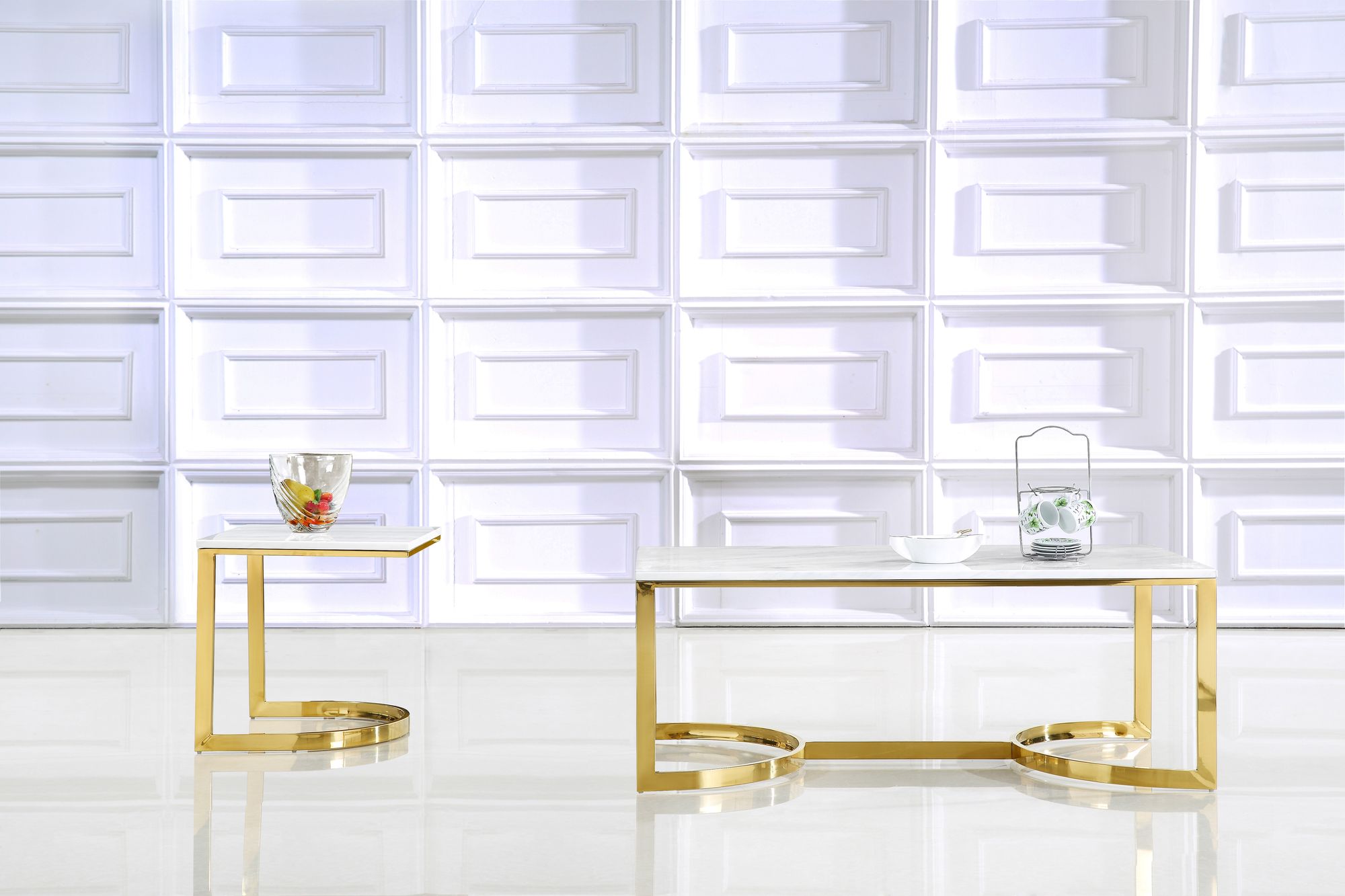 London 48" Rectangular Stone Coffee Table with Gold Stainless Steel Base