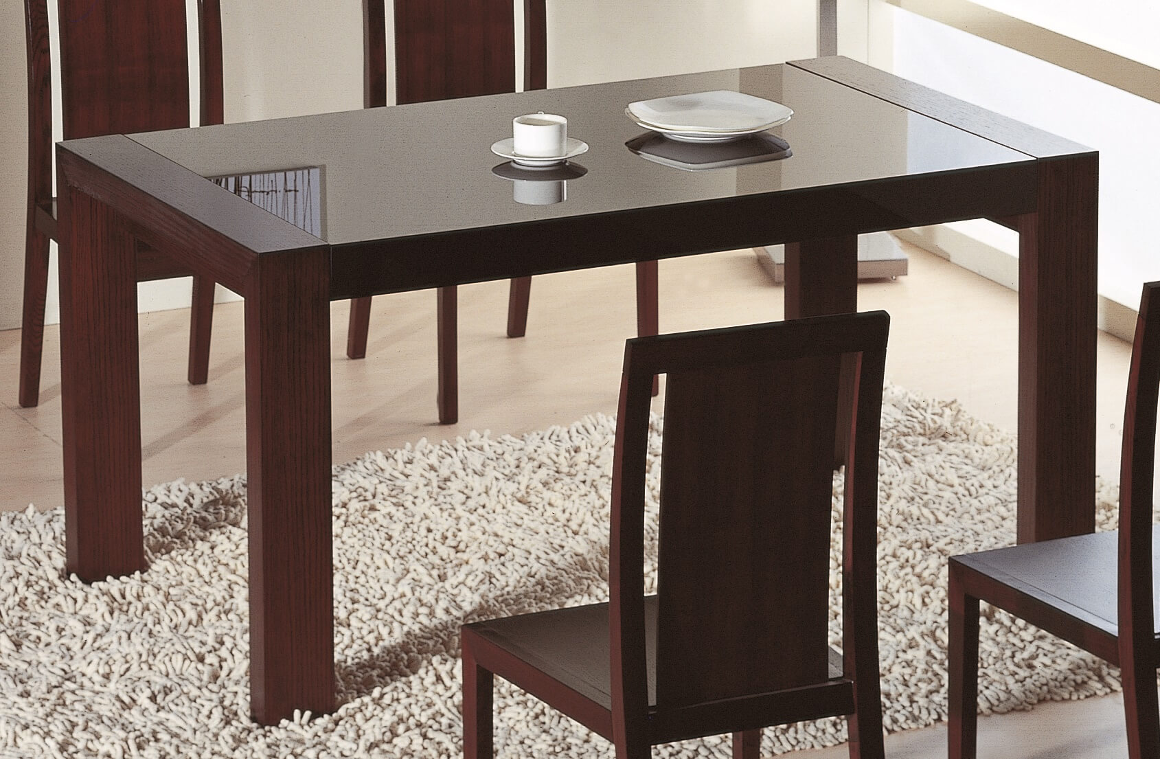 Reflex Glass/Wood Veneer Dining Table