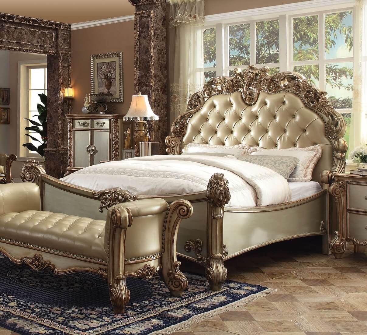 Vendome Queen Size Bed, Gold Platina by Acme Furniture