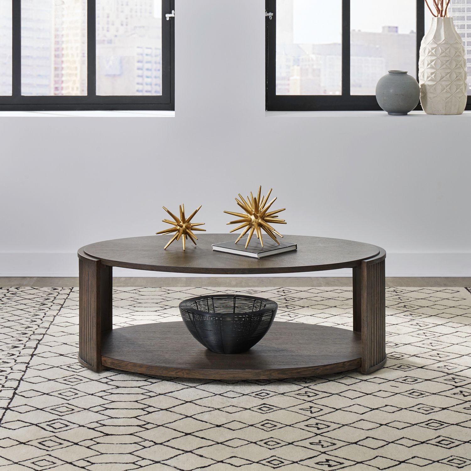 City View Storage Cocktail Set | Modern Oval Coffee Table