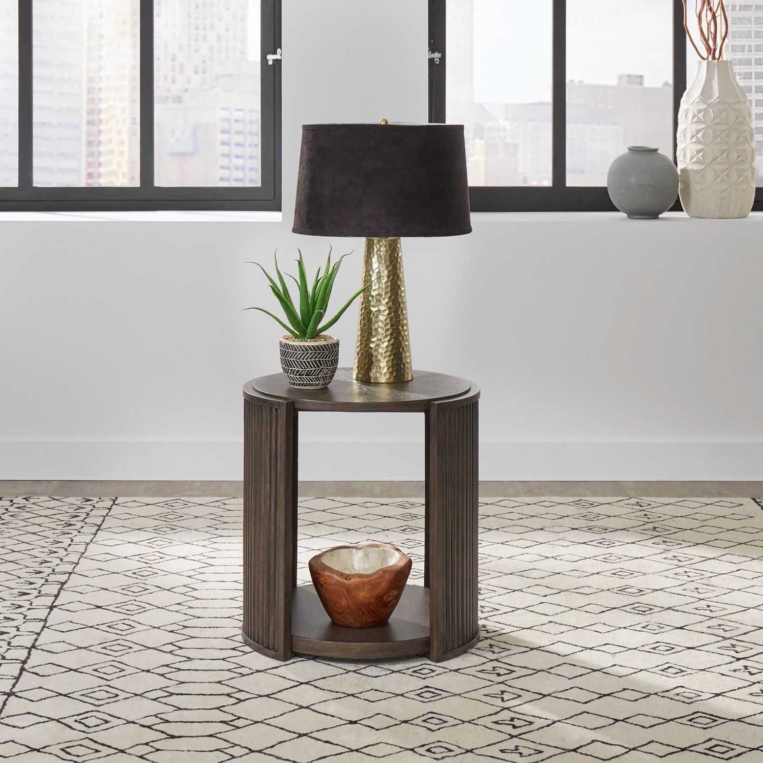 City View Round Wood Storage End Table