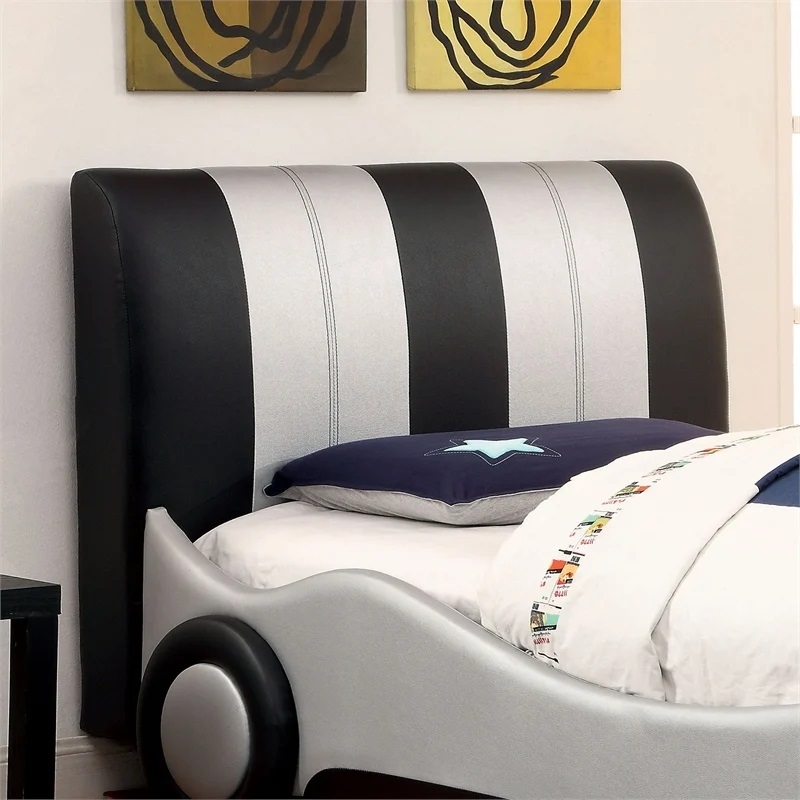 Super Racer Leatherette/Wood Youth Car Bed, Full Size