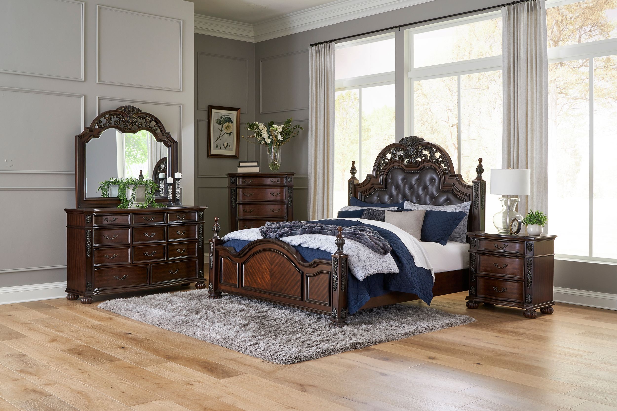 Adelina Faux Leather/Wood/Wood Veneer Eastern King Panel Bed