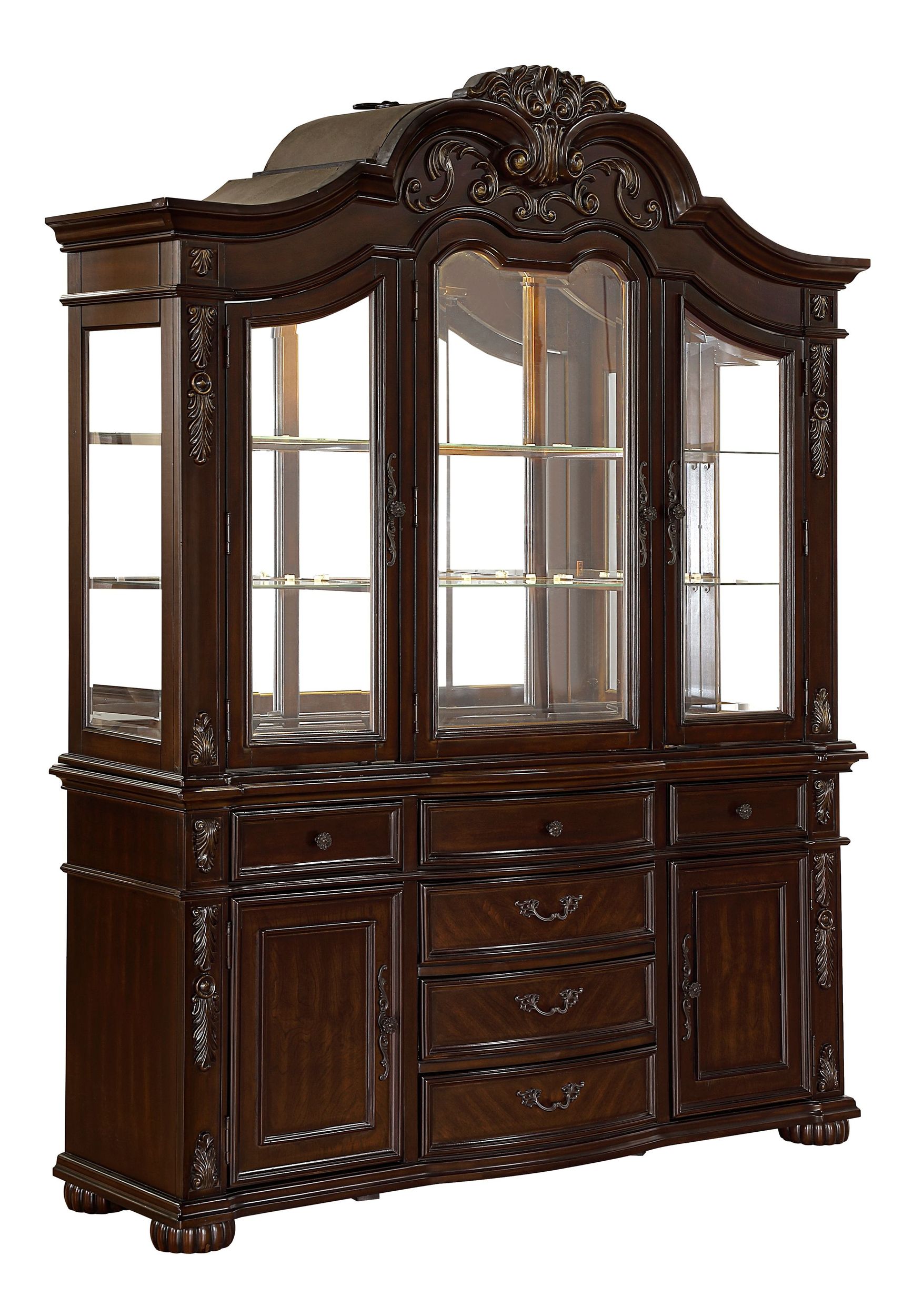 Adelina Wood/Glass Buffet & Hutch with 5 Doors & 2 Drawers
