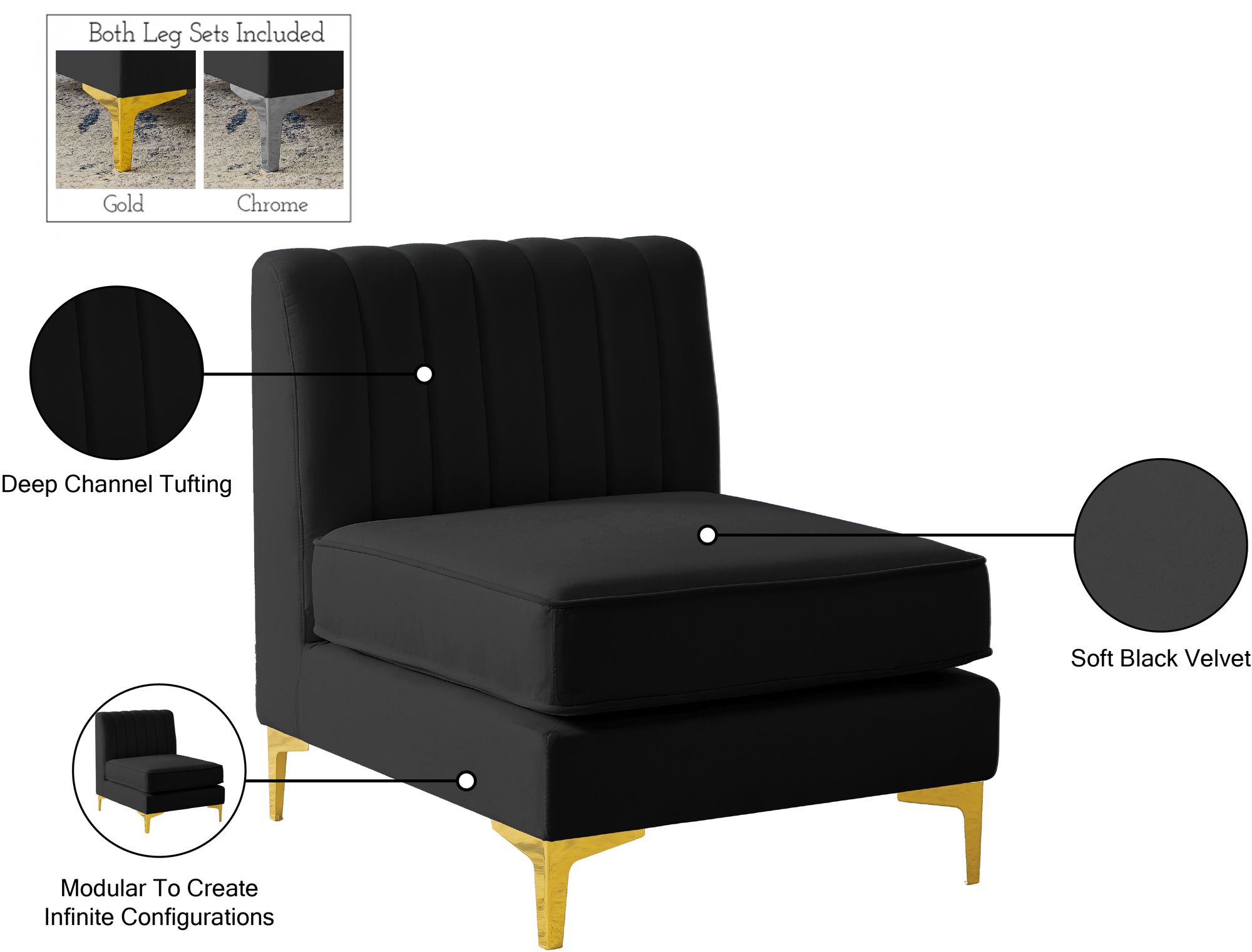 Alina Velvet Modular Armless Chair