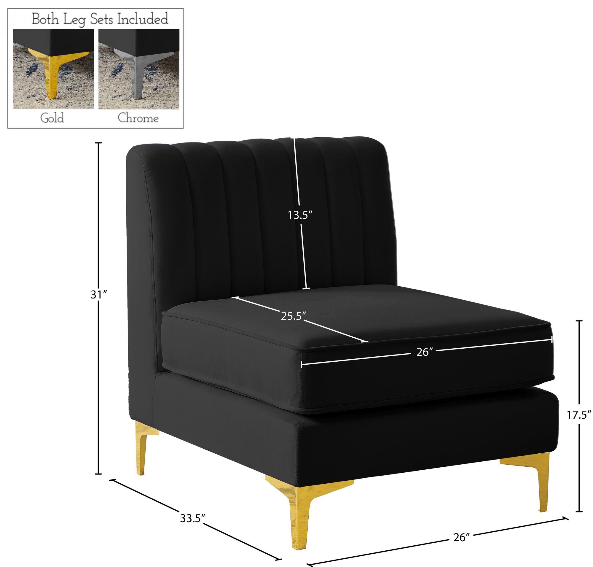 Alina Velvet Modular Armless Chair
