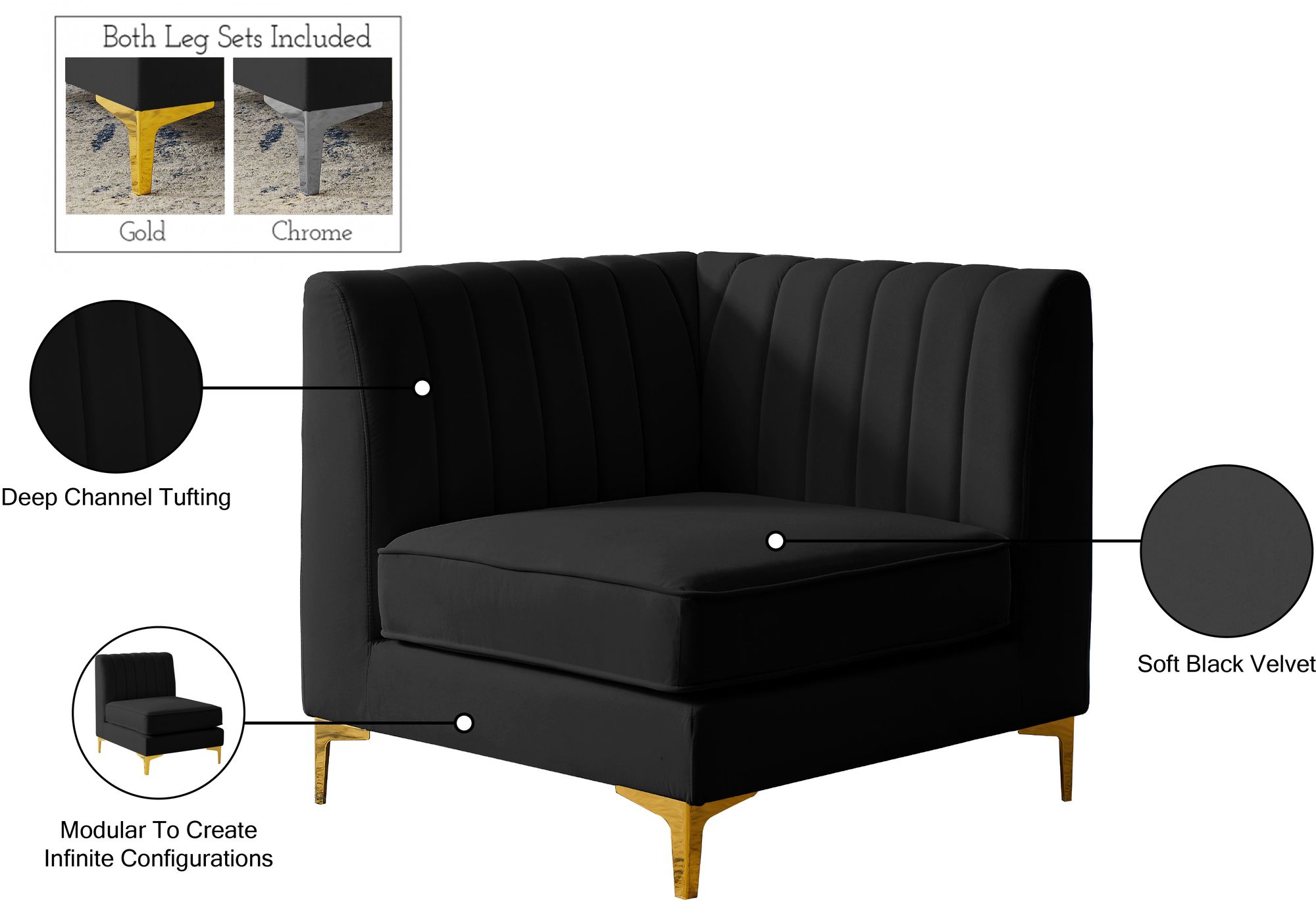 Alina Velvet Modular Corner Chair