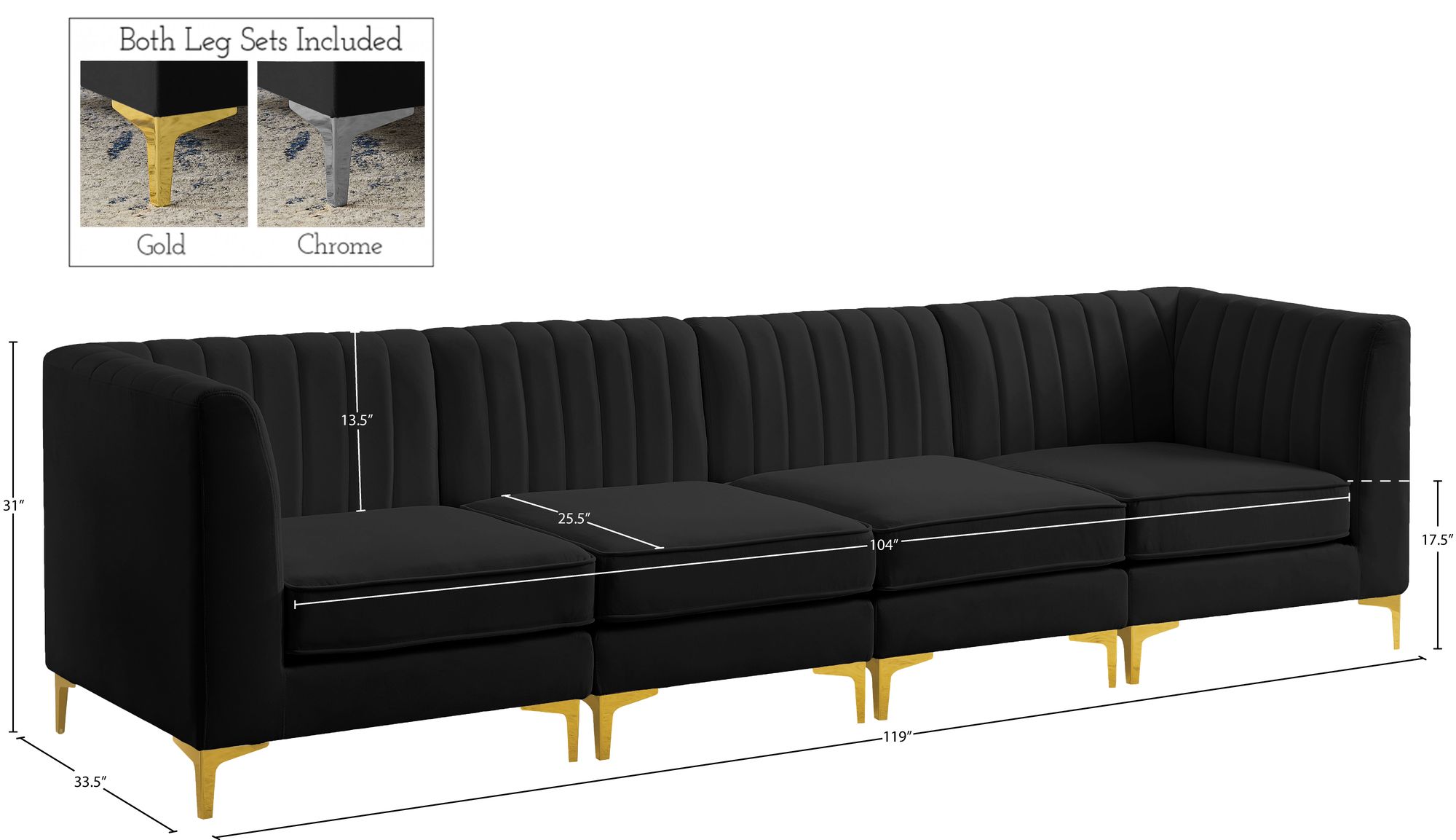 Alina 119" Velvet Modular Sofa