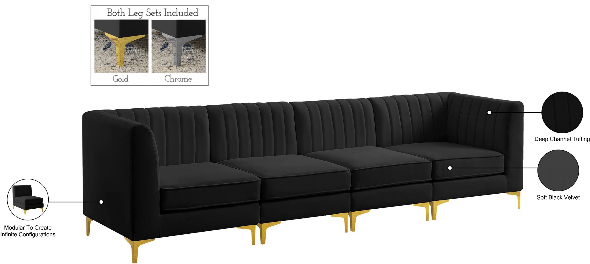 Alina 119" Velvet Modular Sofa