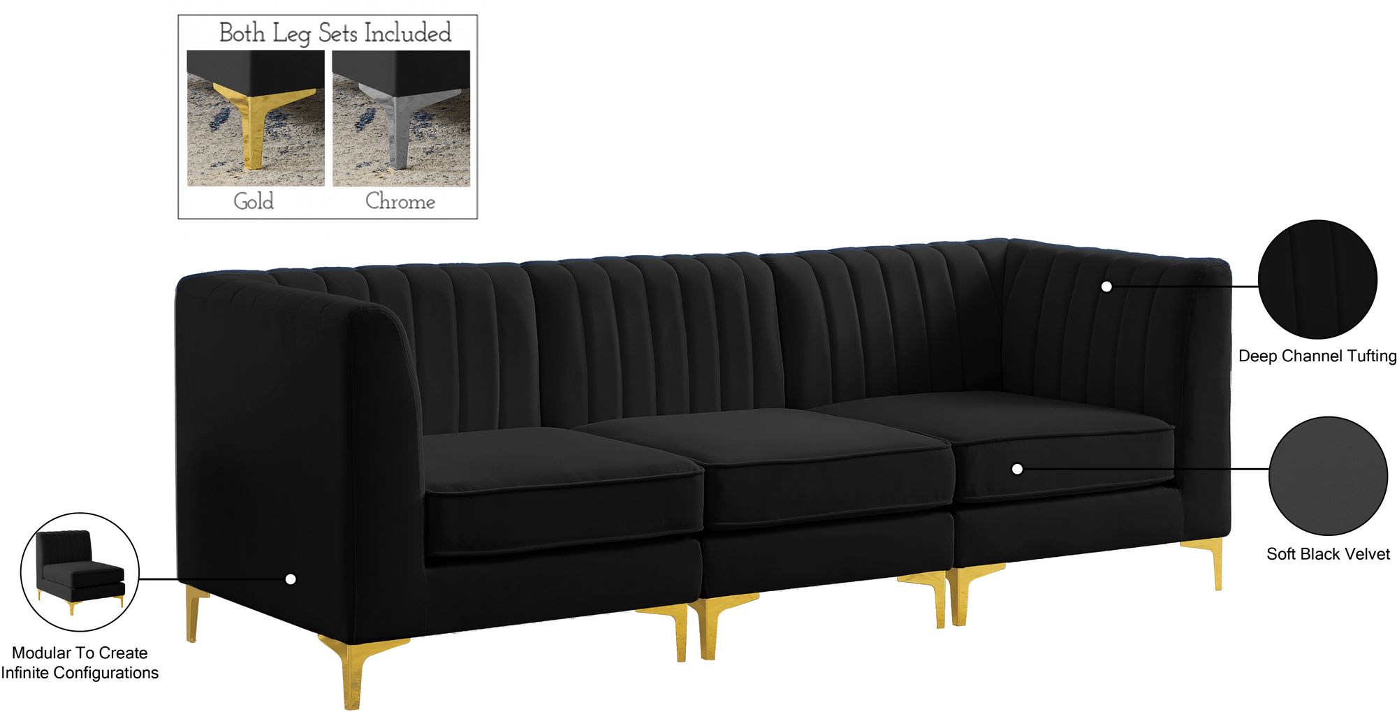 Alina 93" Velvet Modular Sofa