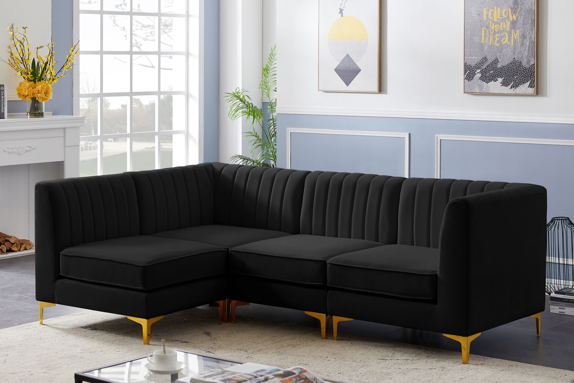 Alina 93" 4-Piece Velvet Modular Sectional