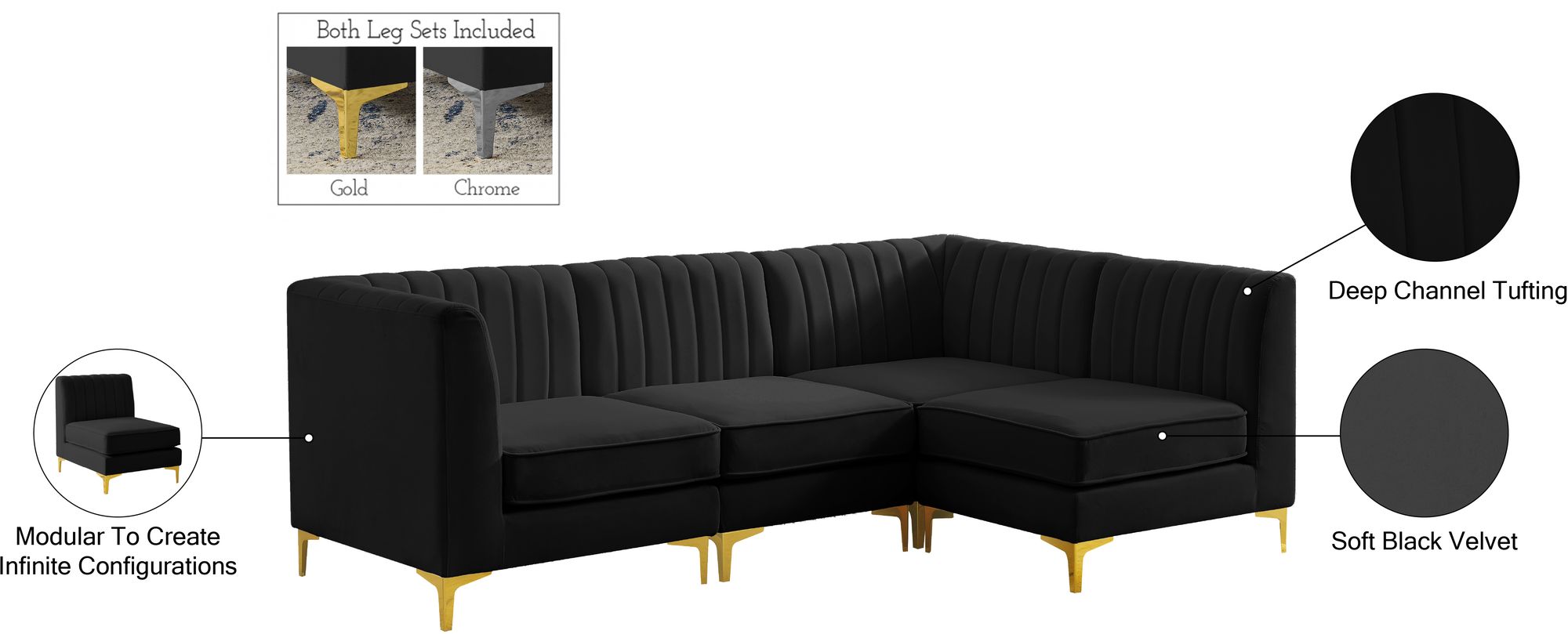 Alina 93" 4-Piece Velvet Modular Sectional