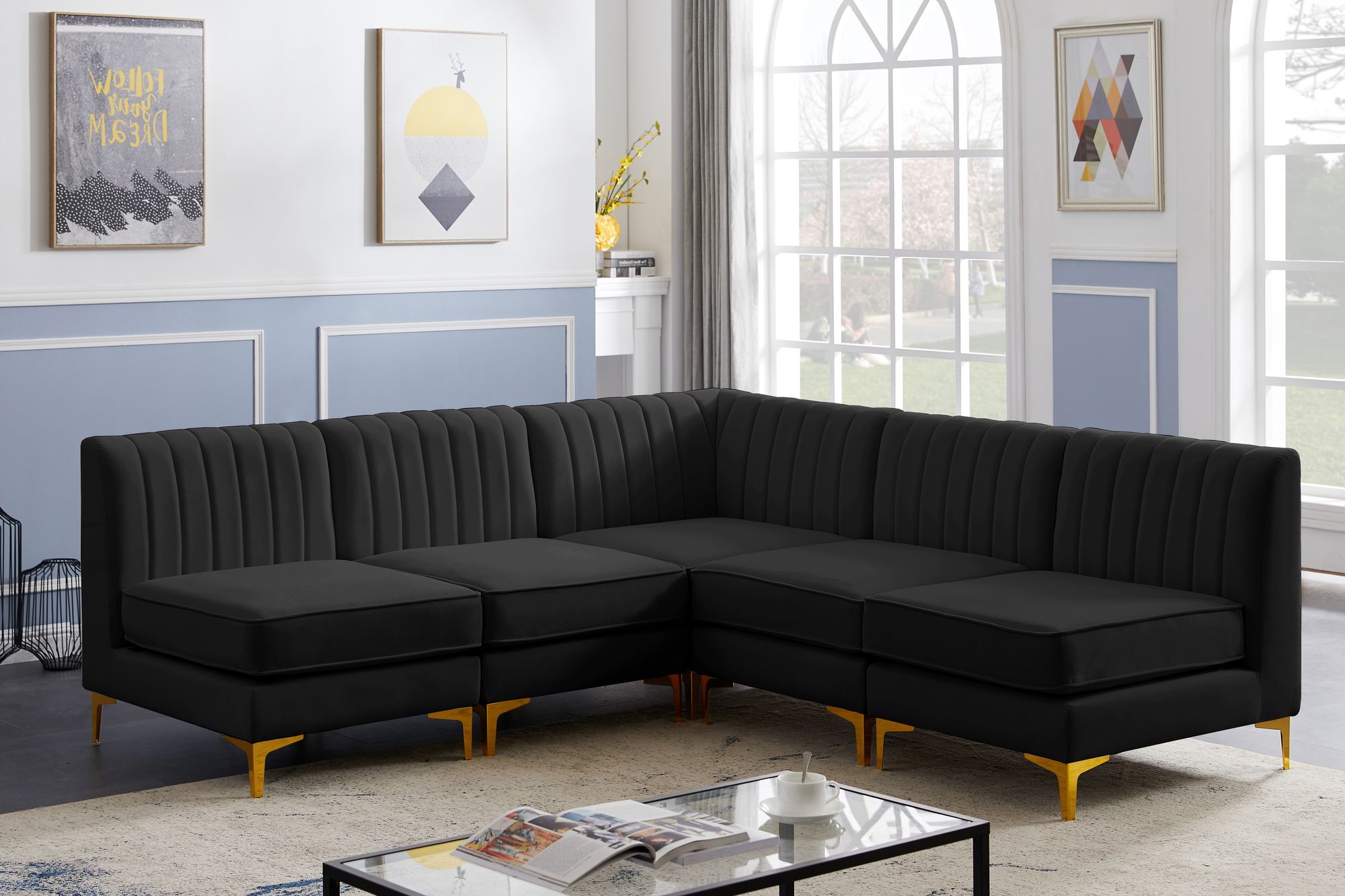 Alina 85.5" 5-Piece Velvet Modular Sectional