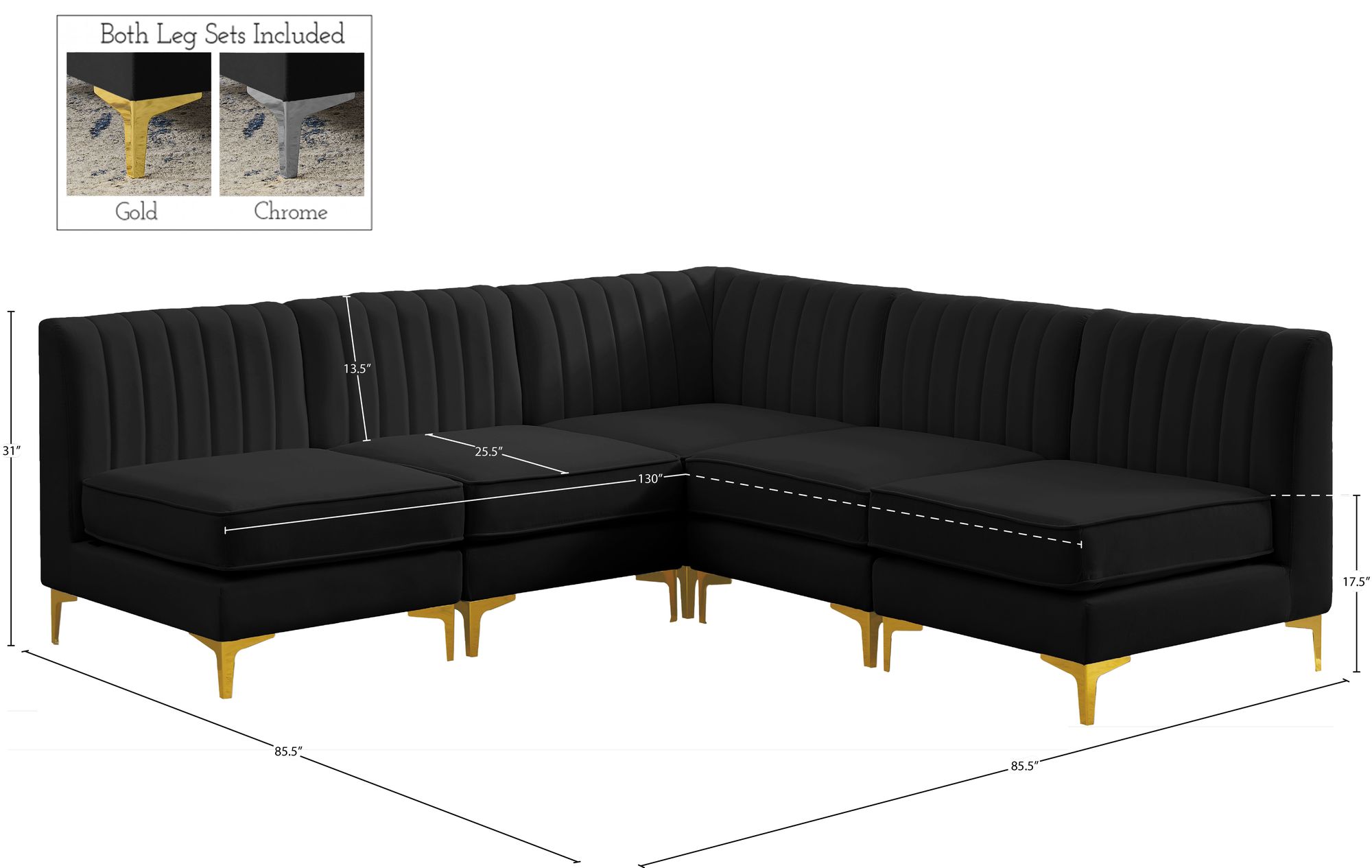 Alina 85.5" 5-Piece Velvet Modular Sectional
