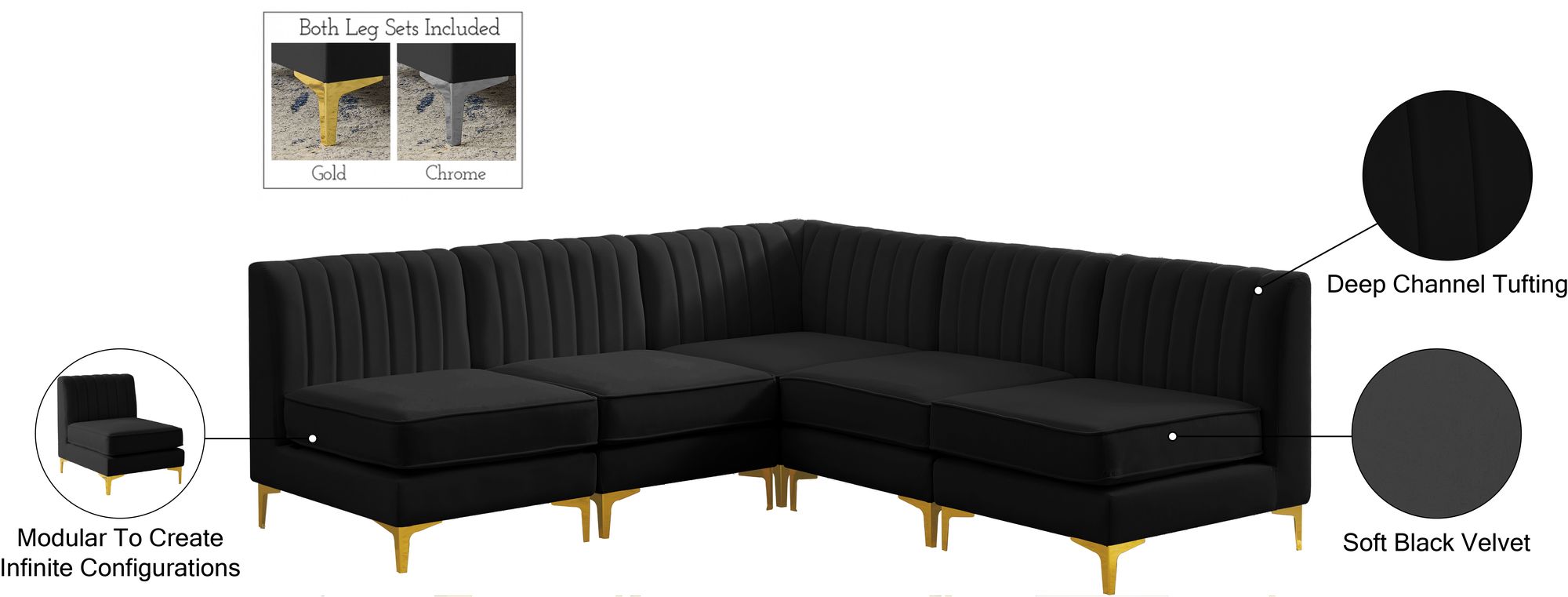Alina 85.5" 5-Piece Velvet Modular Sectional