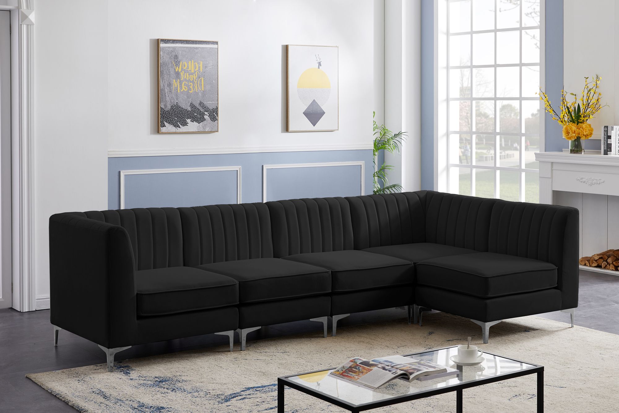 Alina 119" 5-Piece Velvet Modular Sectional