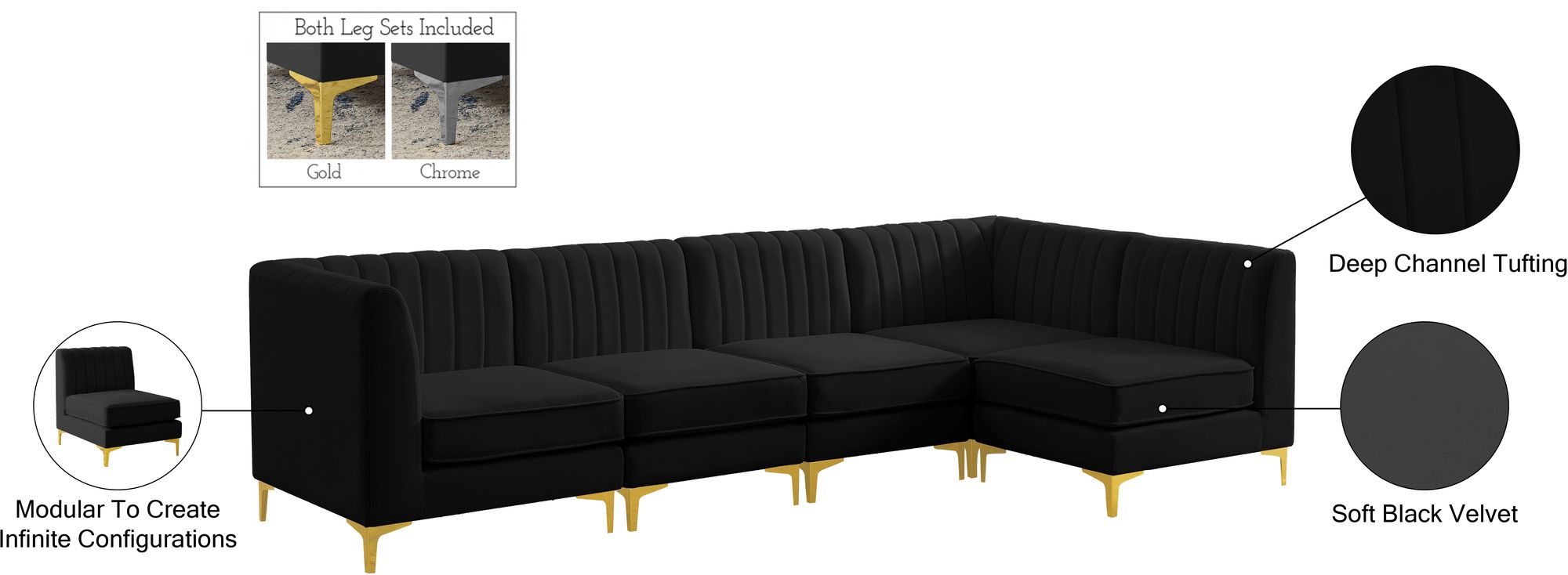 Alina 119" 5-Piece Velvet Modular Sectional