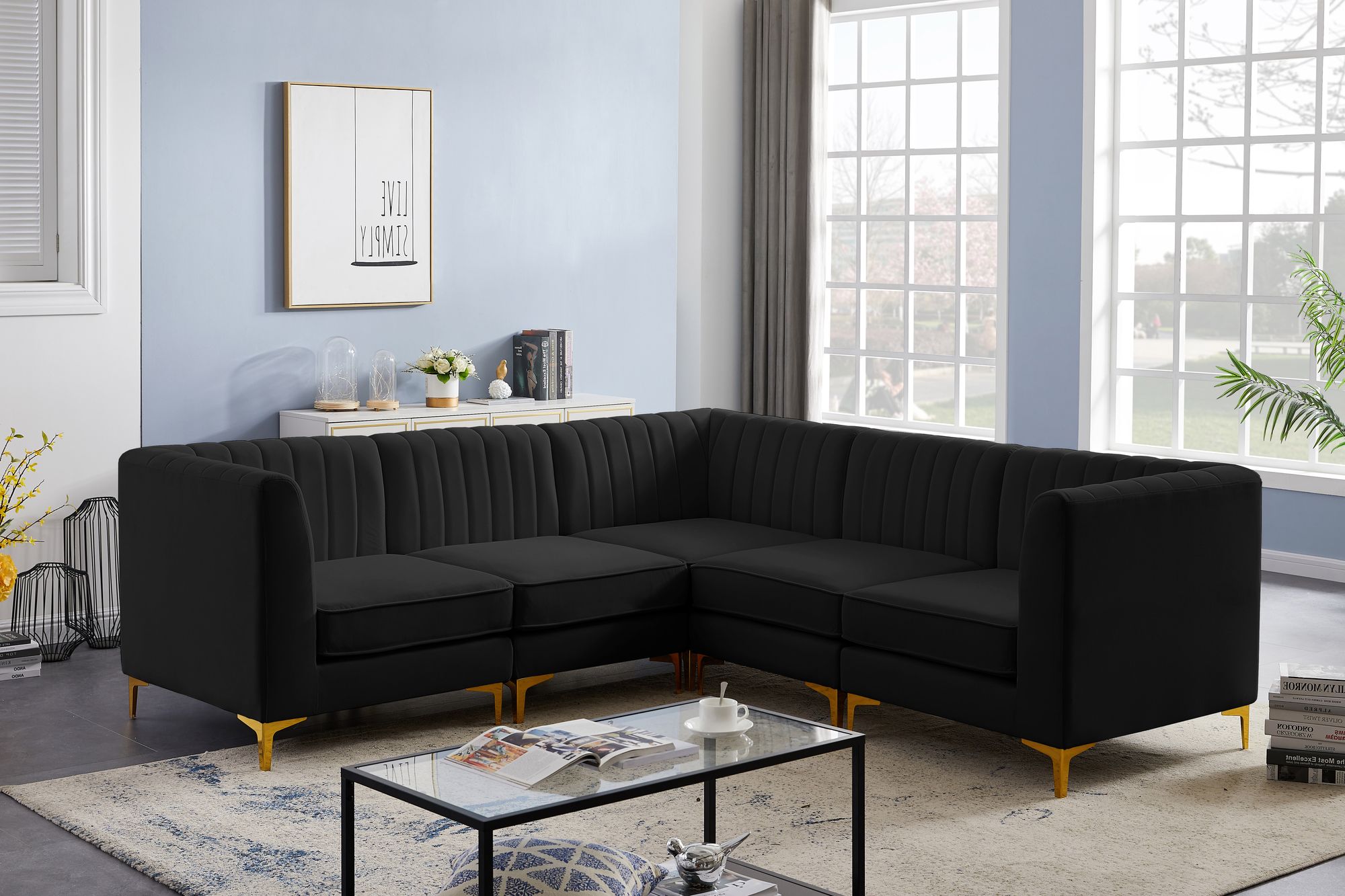 Alina 93" 5-Piece Velvet Modular Sectional