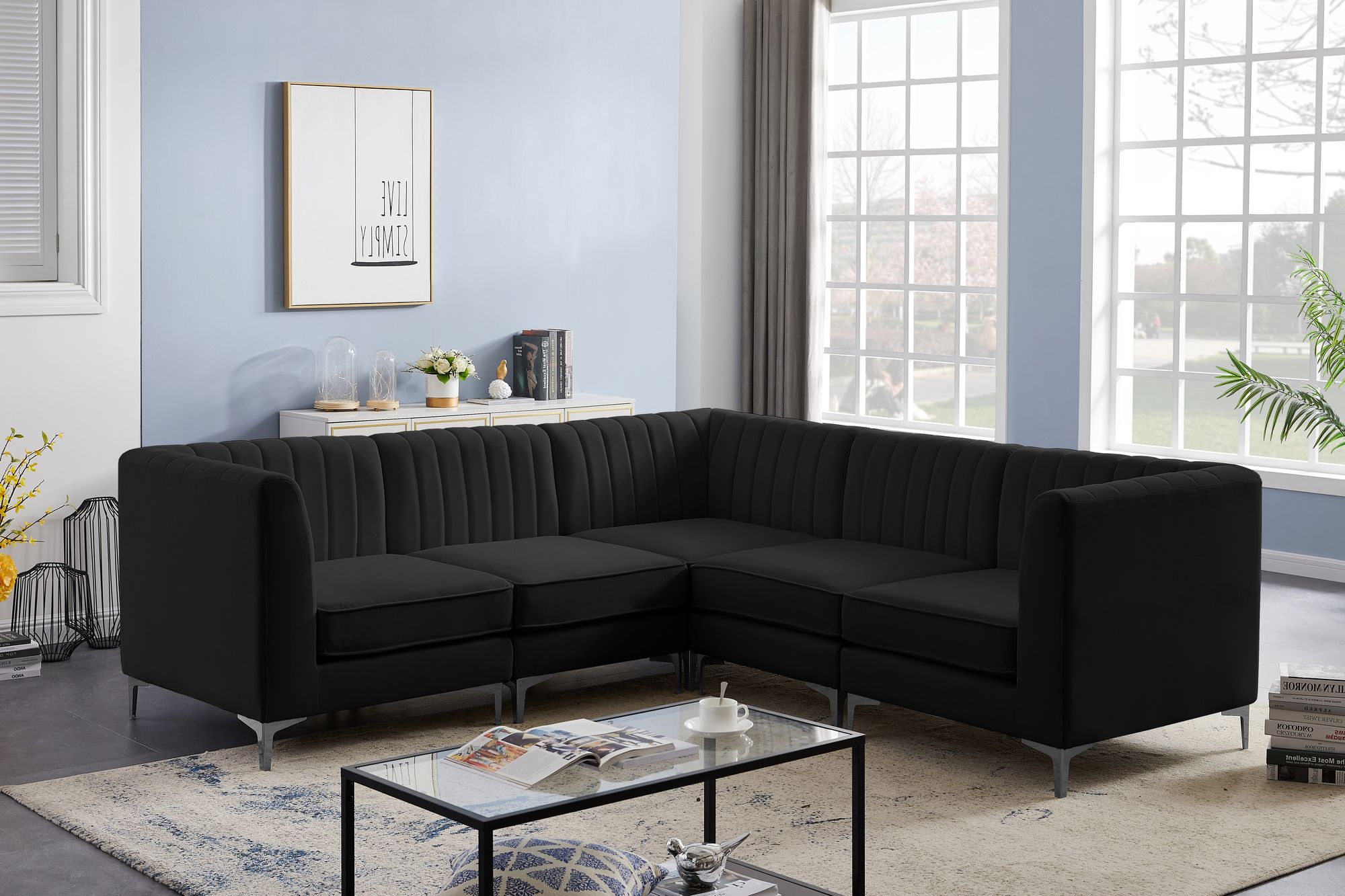 Alina 93" 5-Piece Velvet Modular Sectional