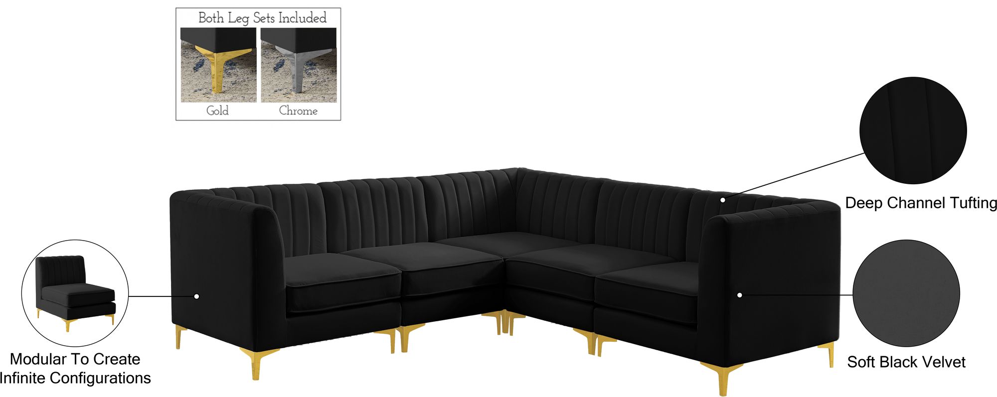 Alina 93" 5-Piece Velvet Modular Sectional