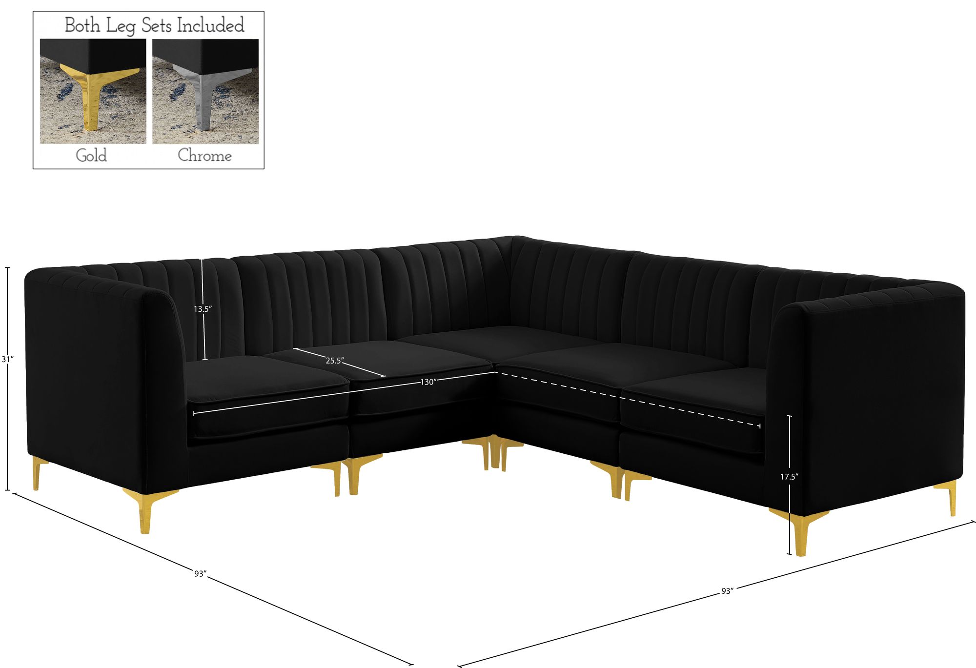 Alina 93" 5-Piece Velvet Modular Sectional