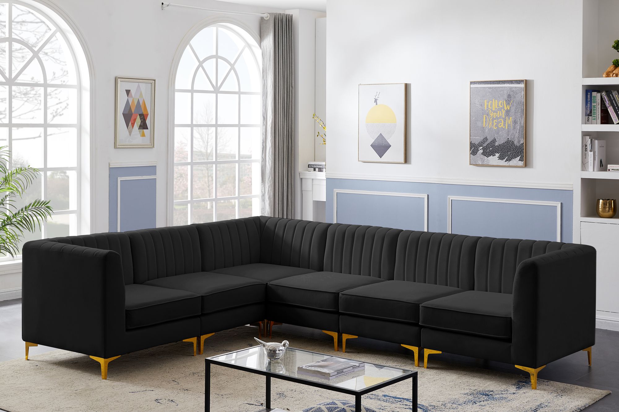 Alina 119" 6-Piece Velvet Modular Sectional