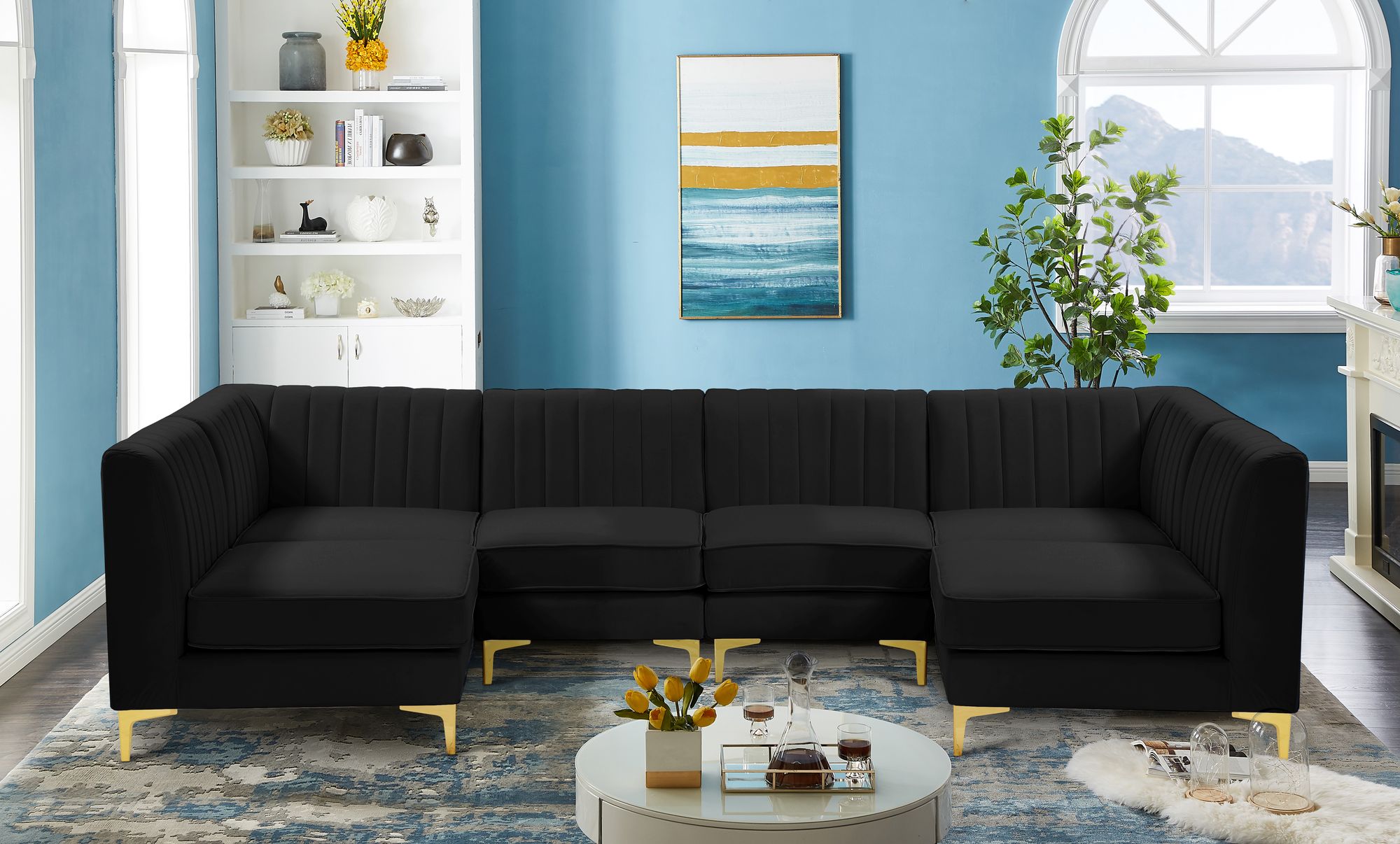 Alina 119" 6-Piece Velvet Modular U-Shape Sectional