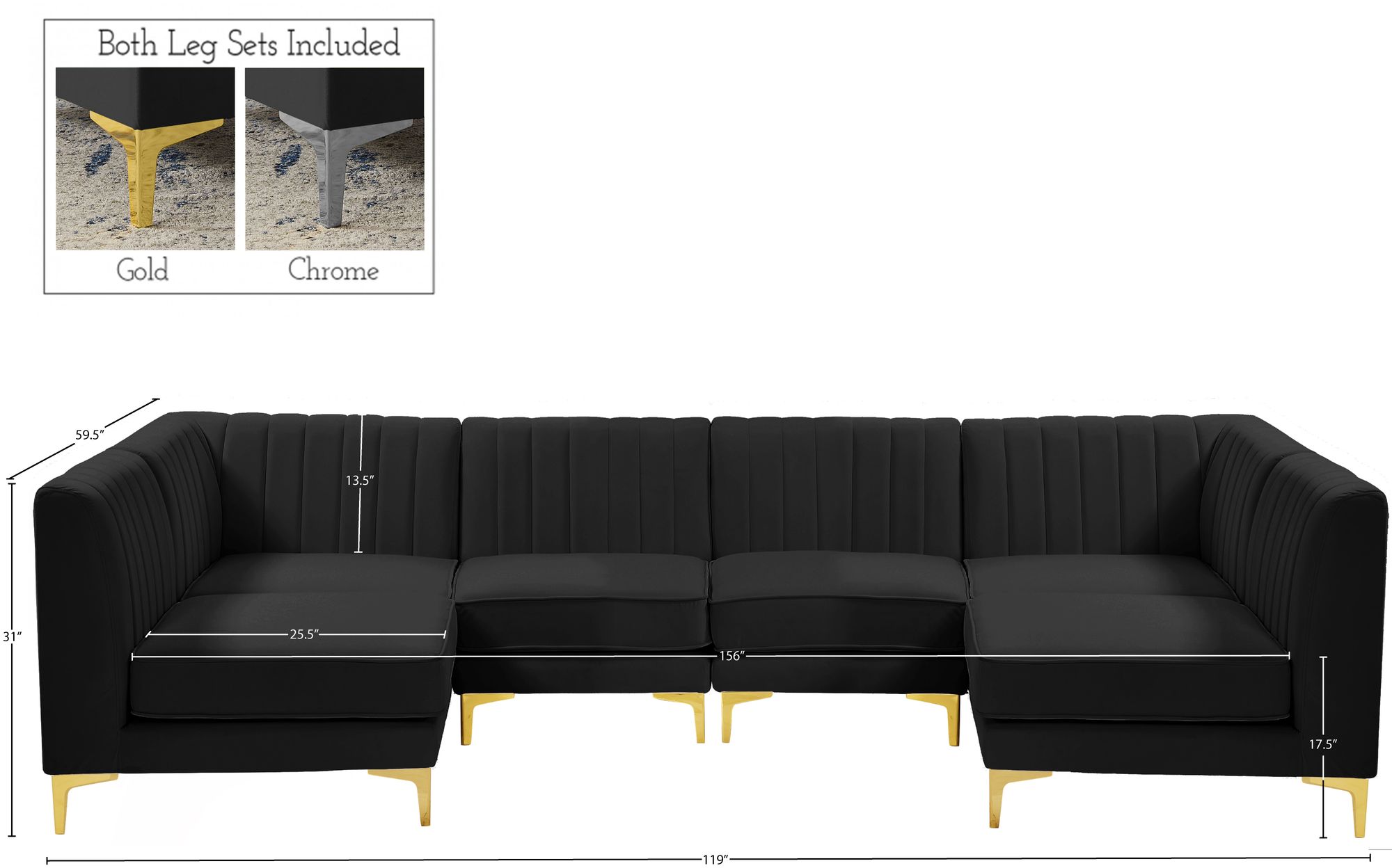 Alina 119" 6-Piece Velvet Modular U-Shape Sectional