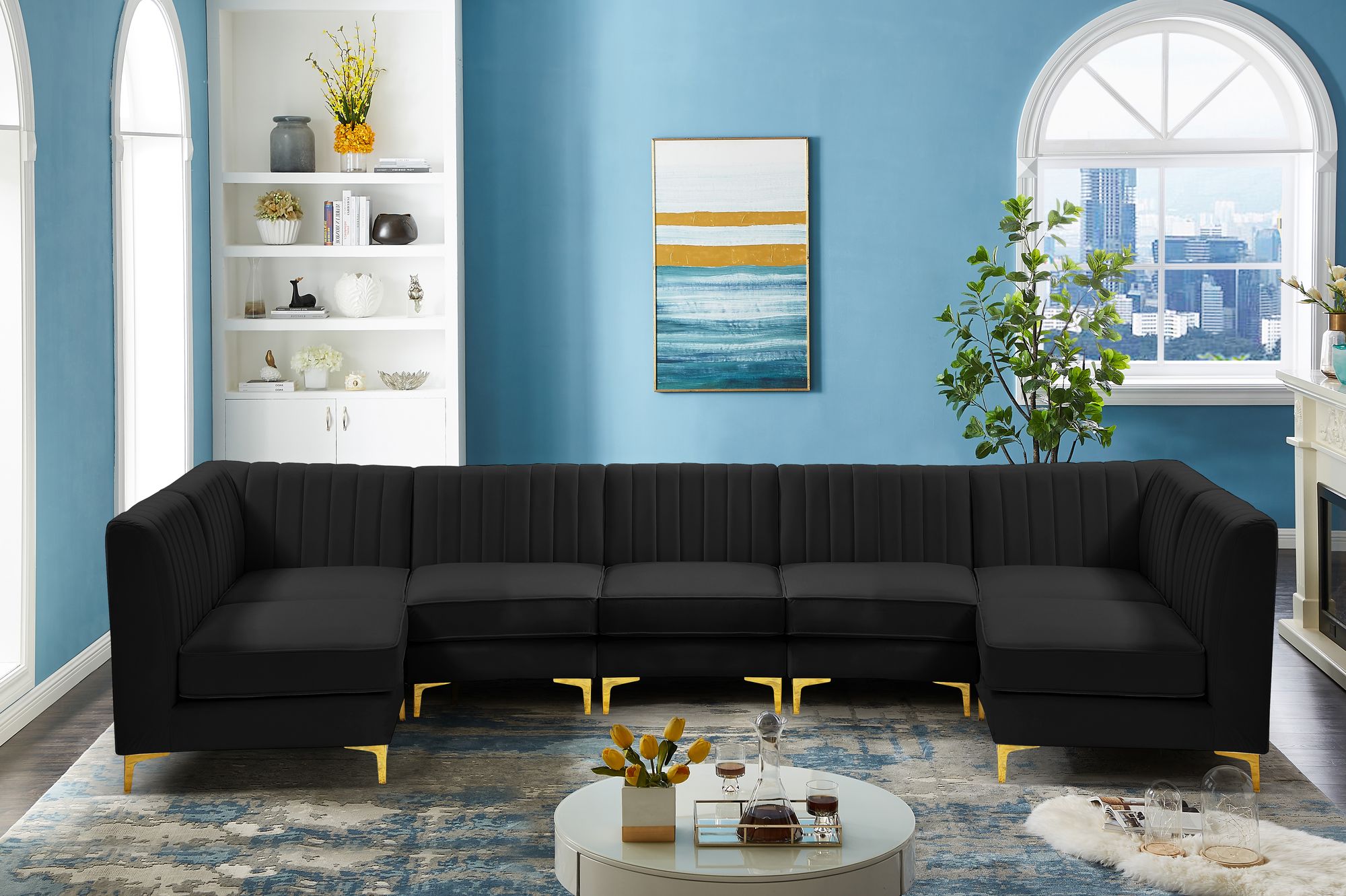 Alina 145" 7-Piece Velvet Modular Sectional
