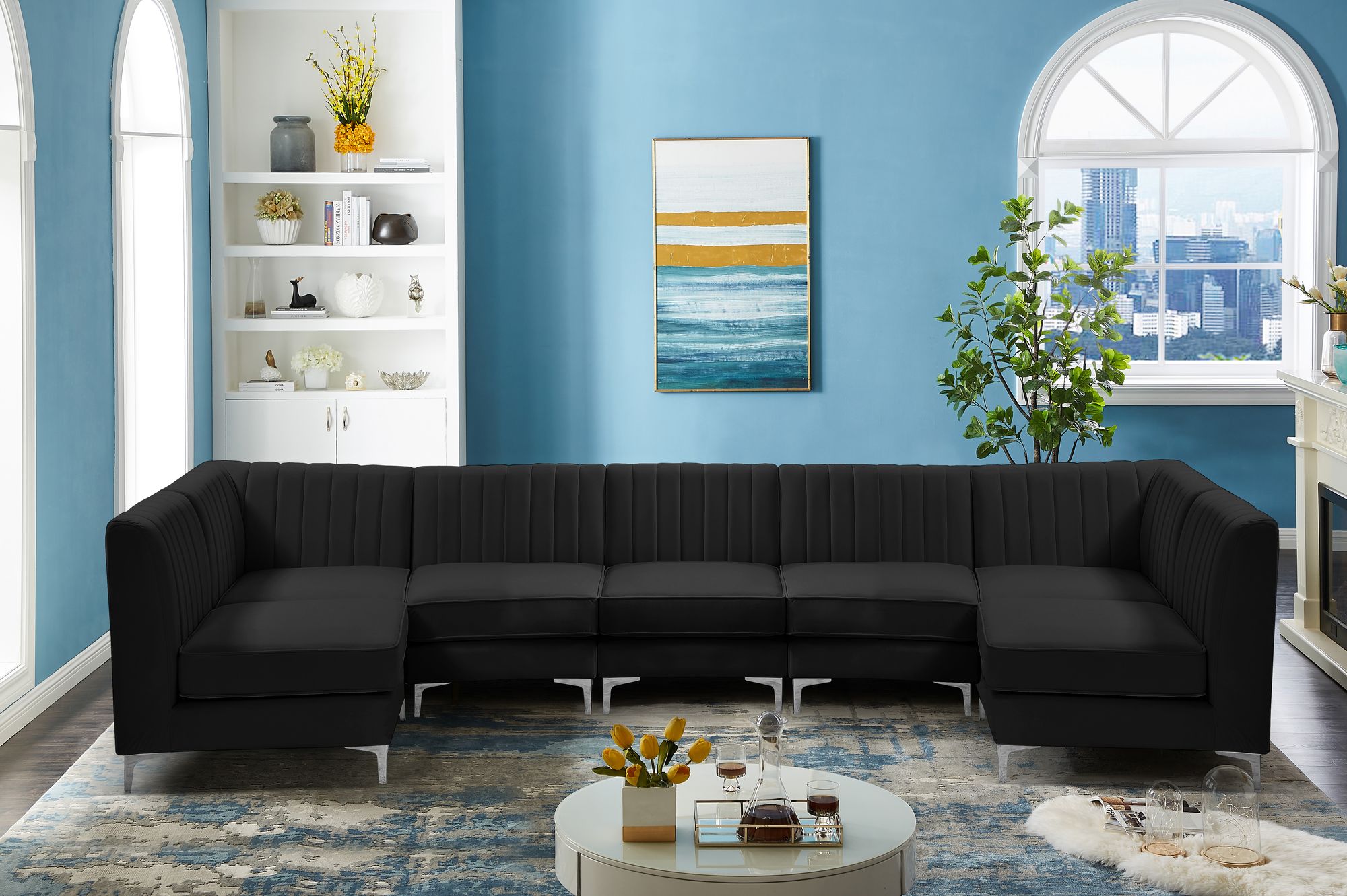 Alina 145" 7-Piece Velvet Modular Sectional