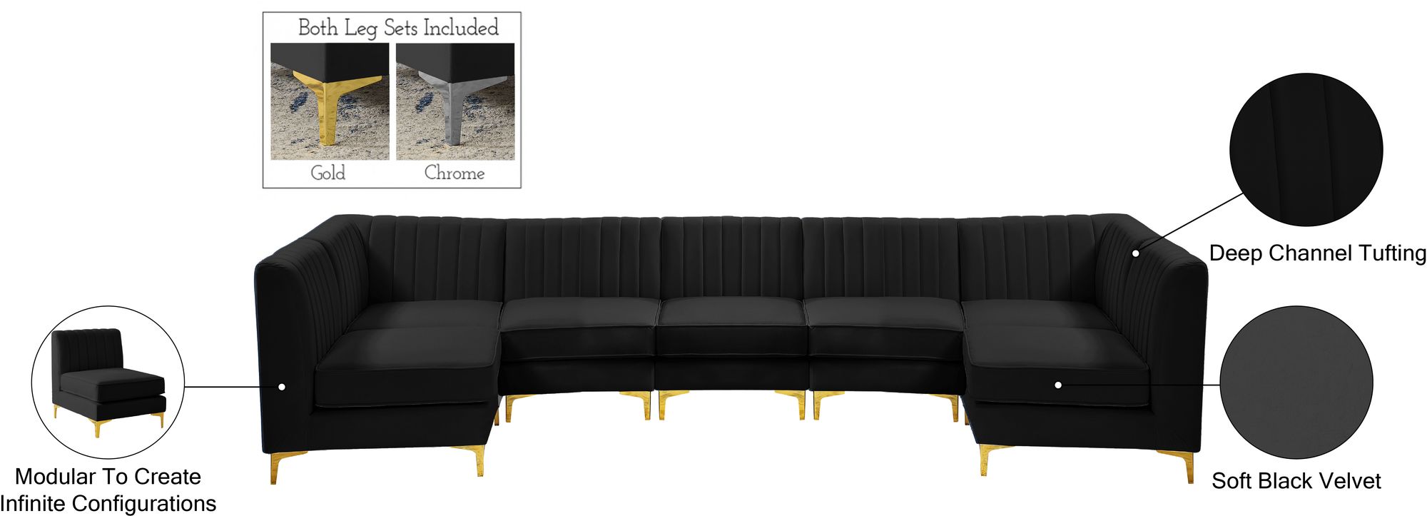 Alina 145" 7-Piece Velvet Modular Sectional
