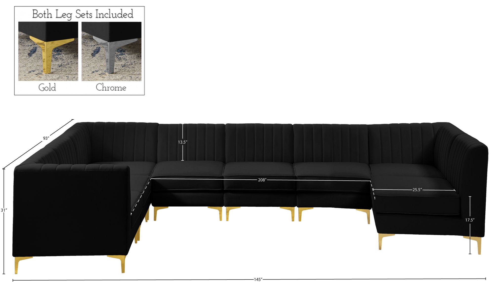 Alina 119" x 119" 8-Piece Velvet Modular Sectional