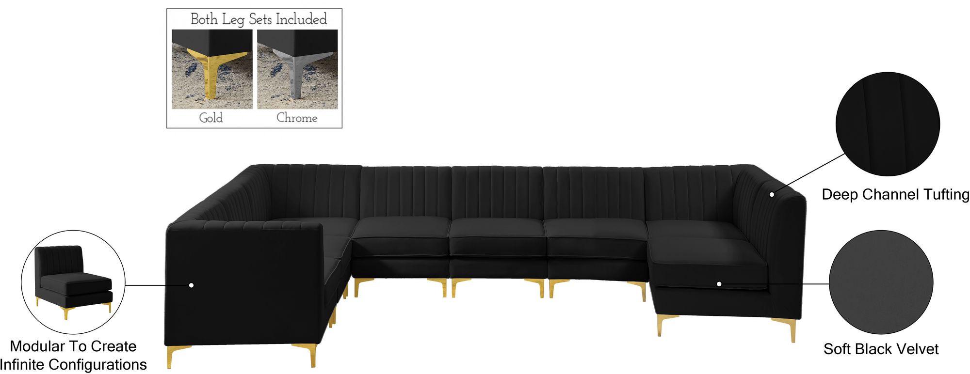 Alina 119" x 119" 8-Piece Velvet Modular Sectional
