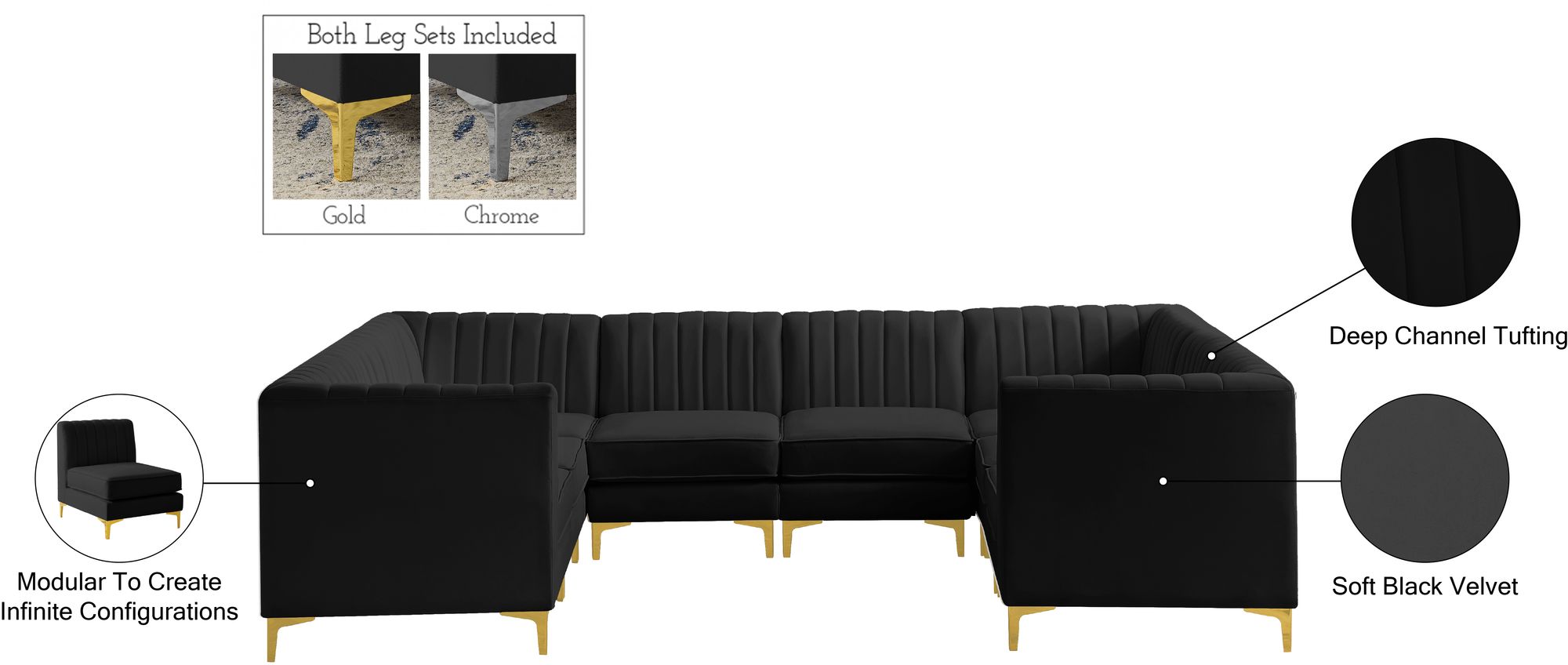 Alina 119" x 93" 8-Piece Velvet Modular Sectional