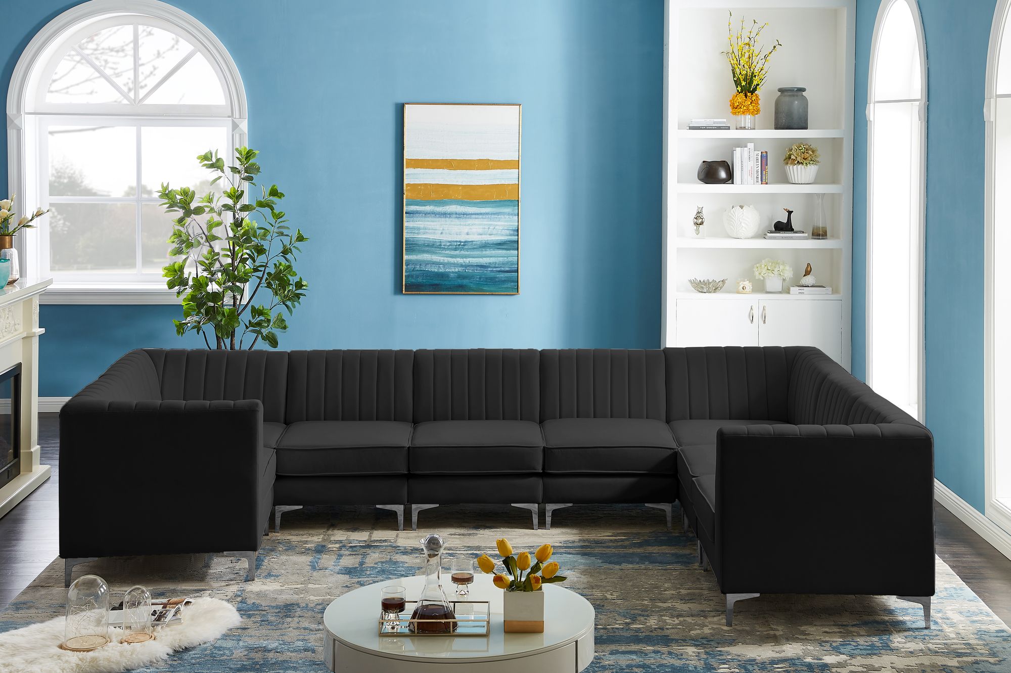 Alina 145" x 93" 8-Piece Velvet Modular Sectional