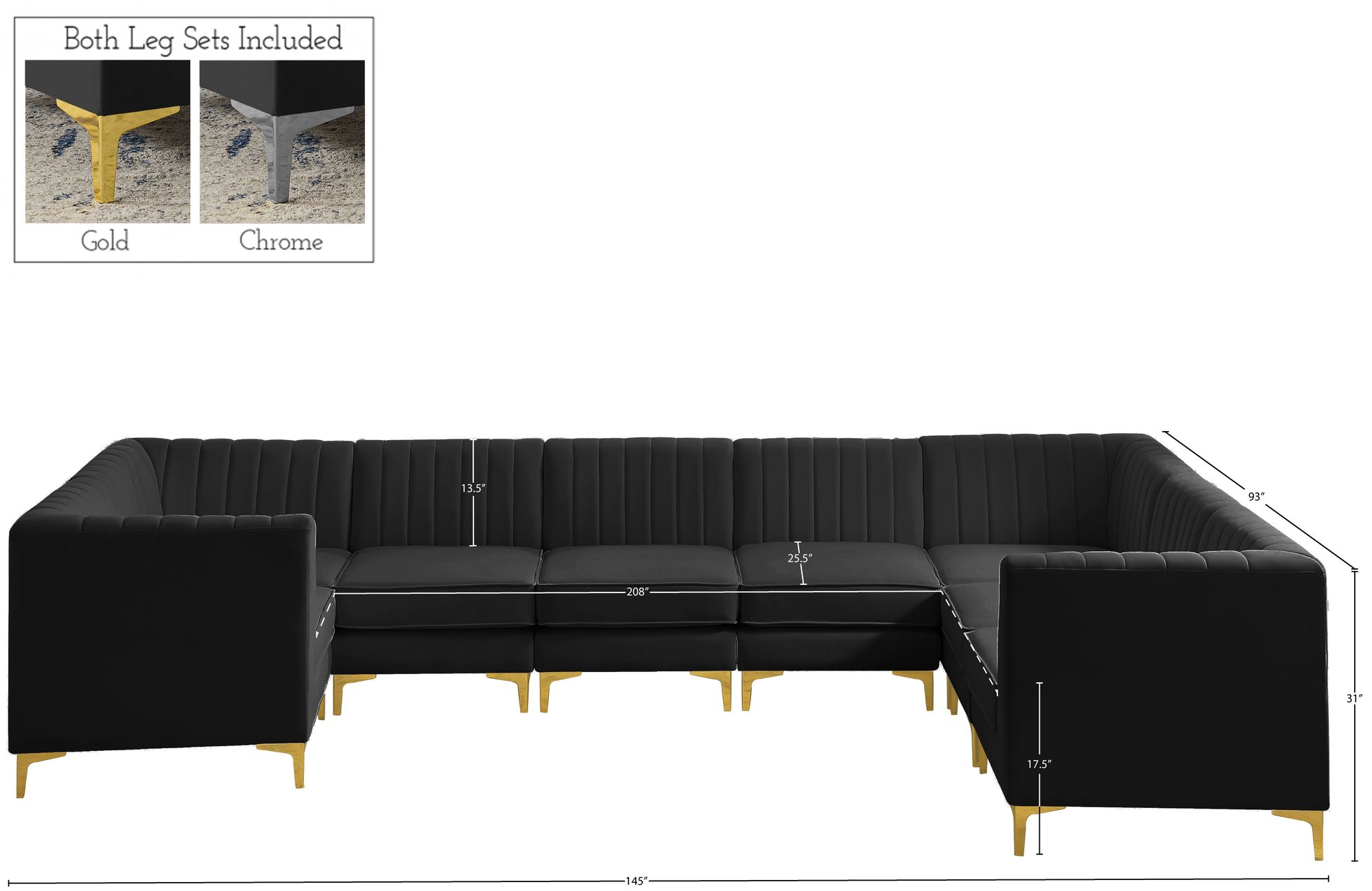 Alina 145" x 93" 8-Piece Velvet Modular Sectional