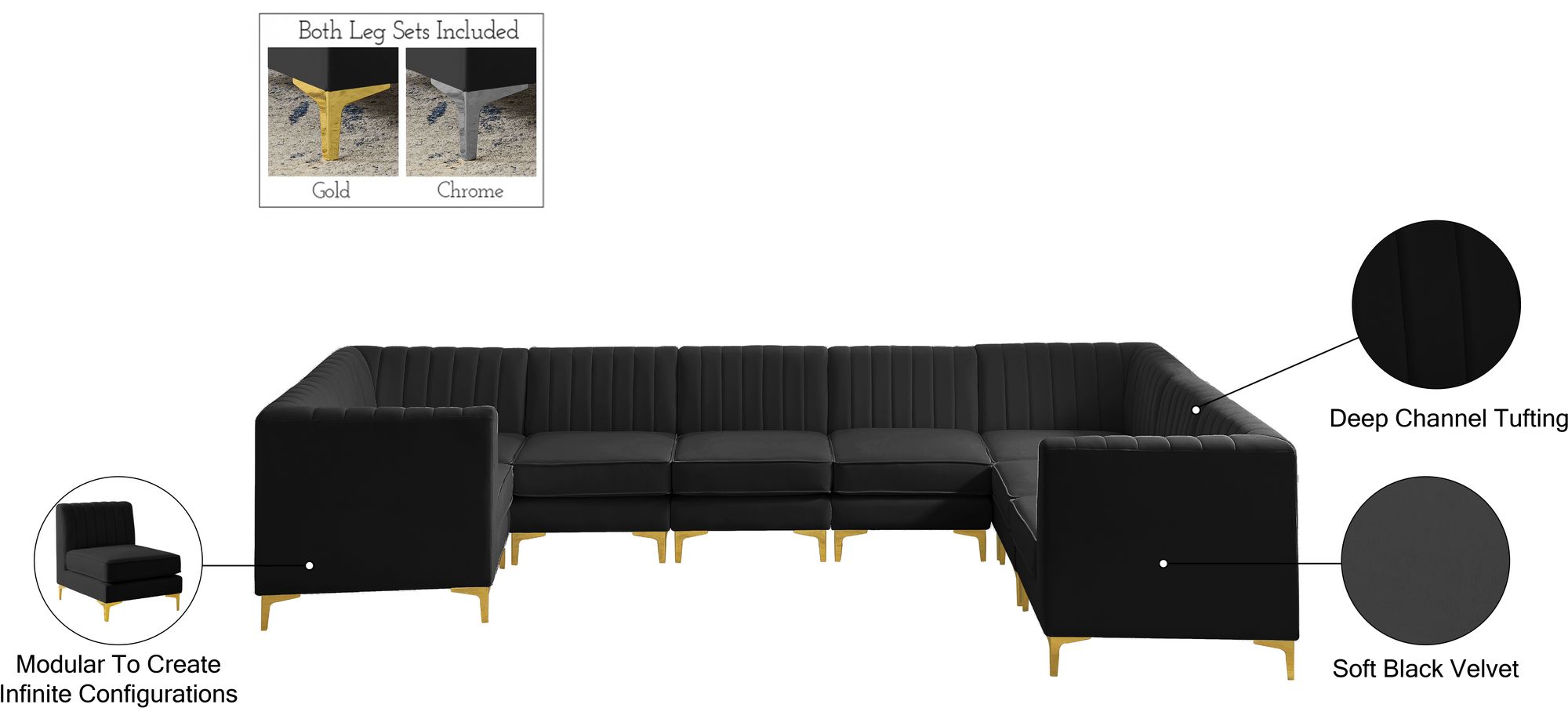 Alina 145" x 93" 8-Piece Velvet Modular Sectional