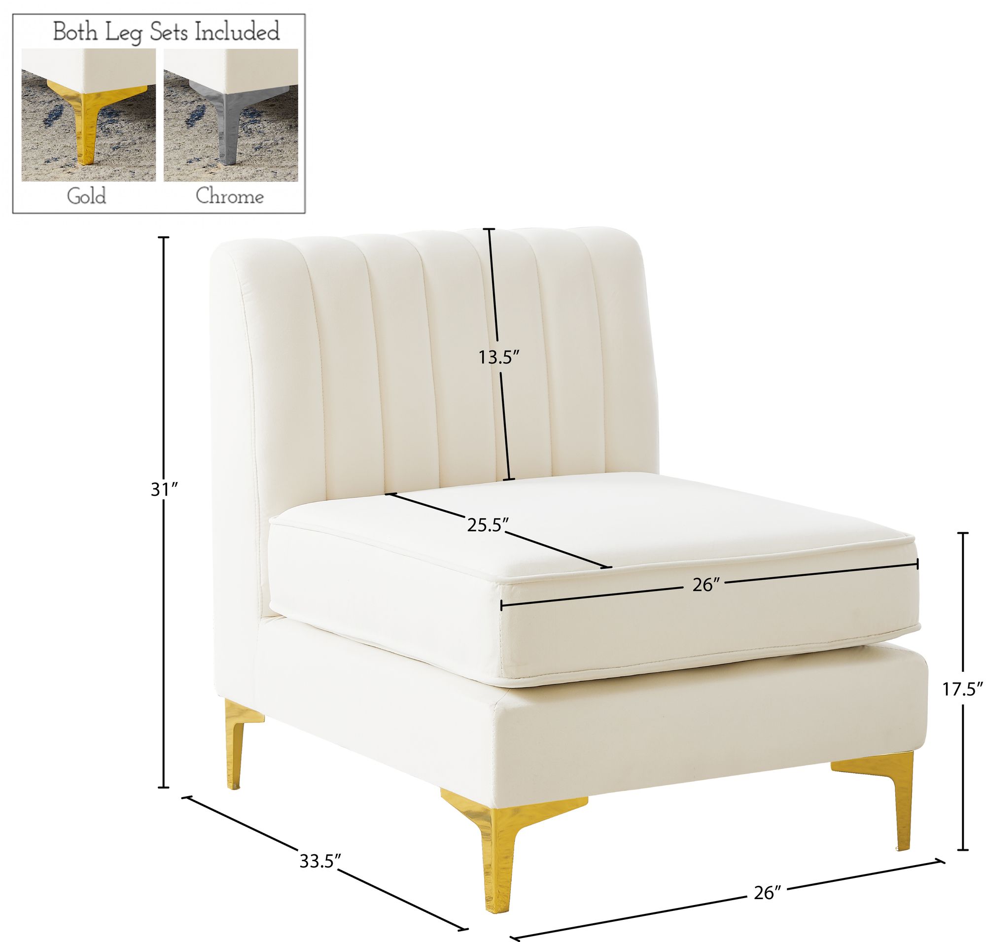 Alina Velvet Modular Armless Chair