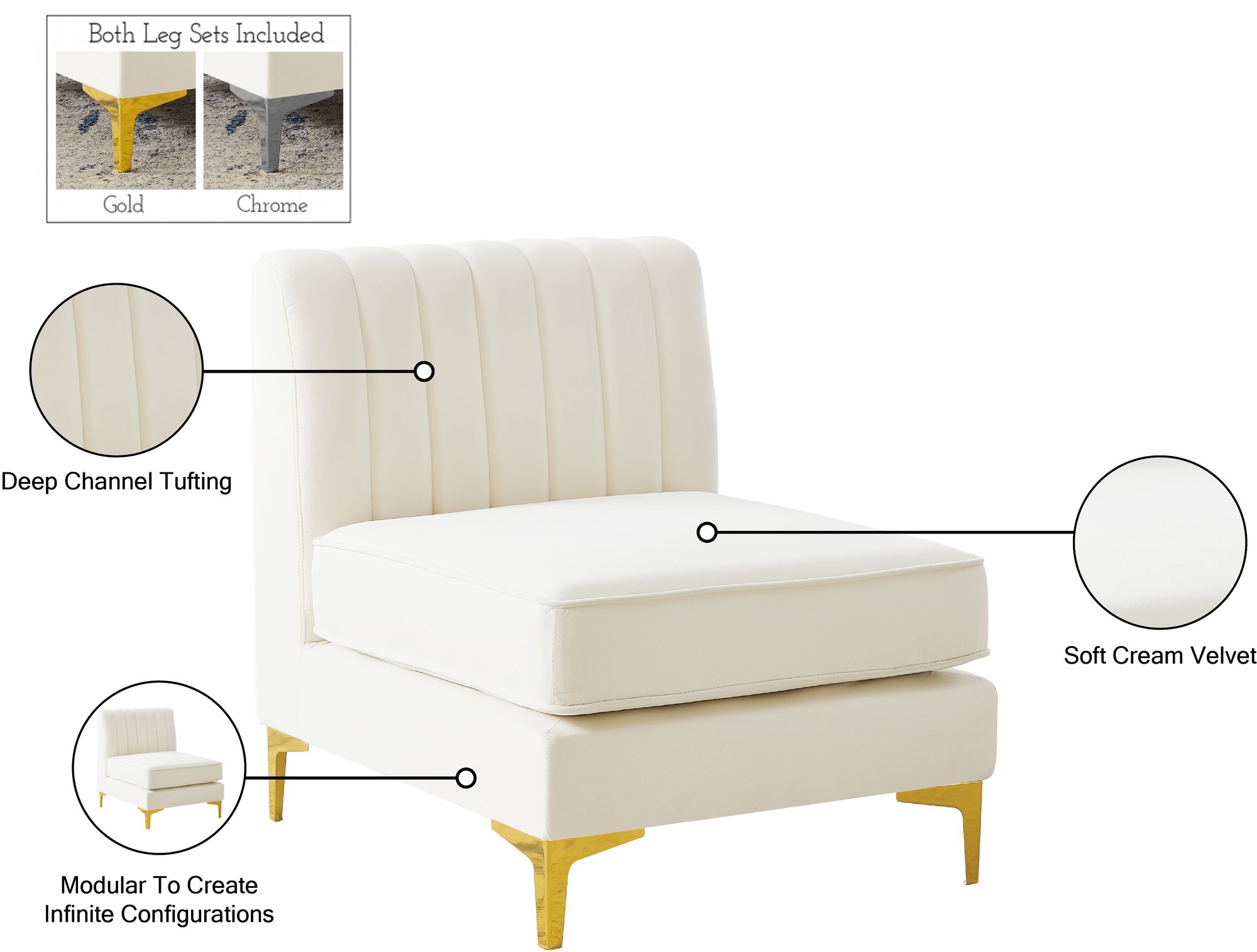 Alina Velvet Modular Armless Chair
