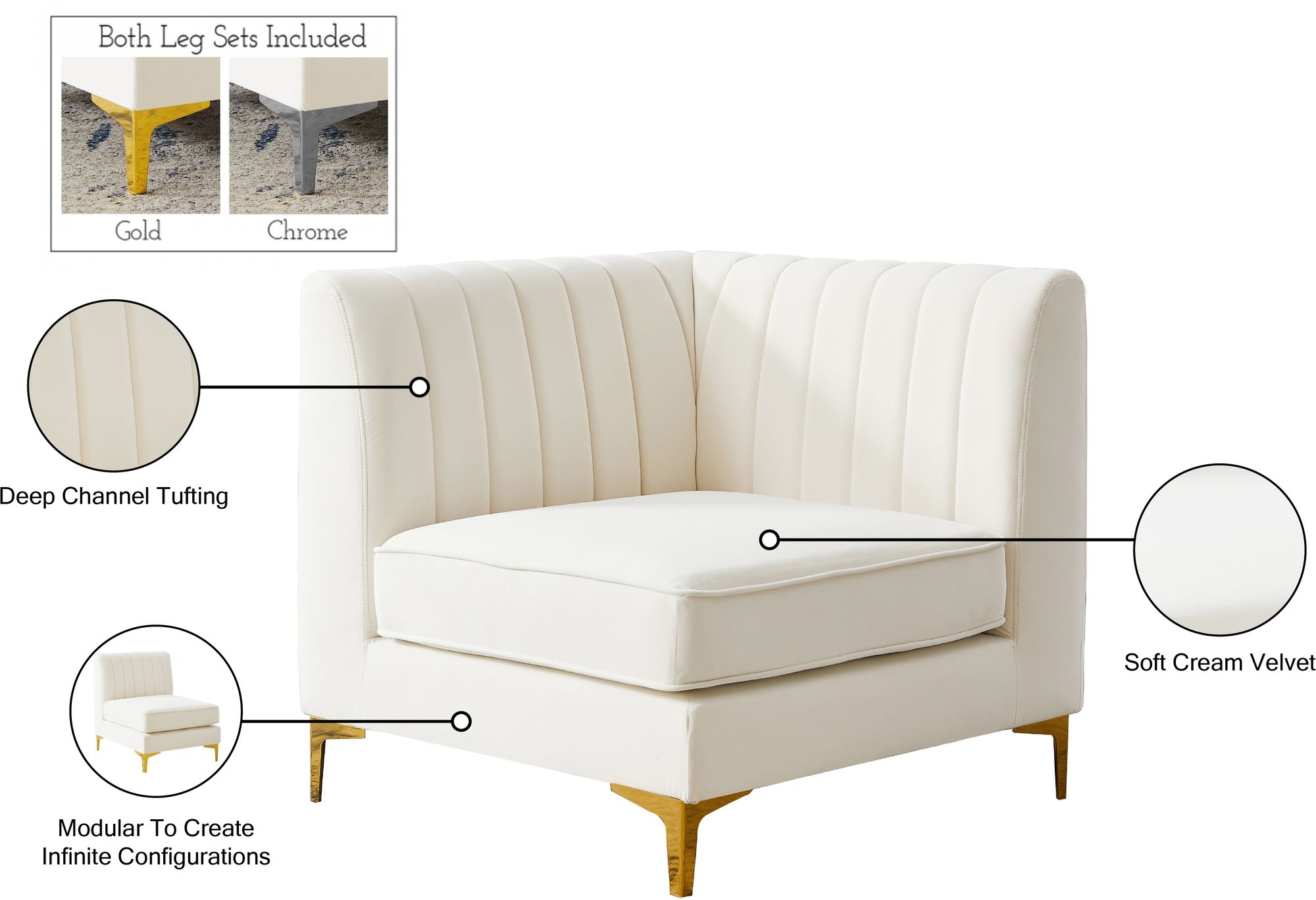 Alina Velvet Modular Corner Chair