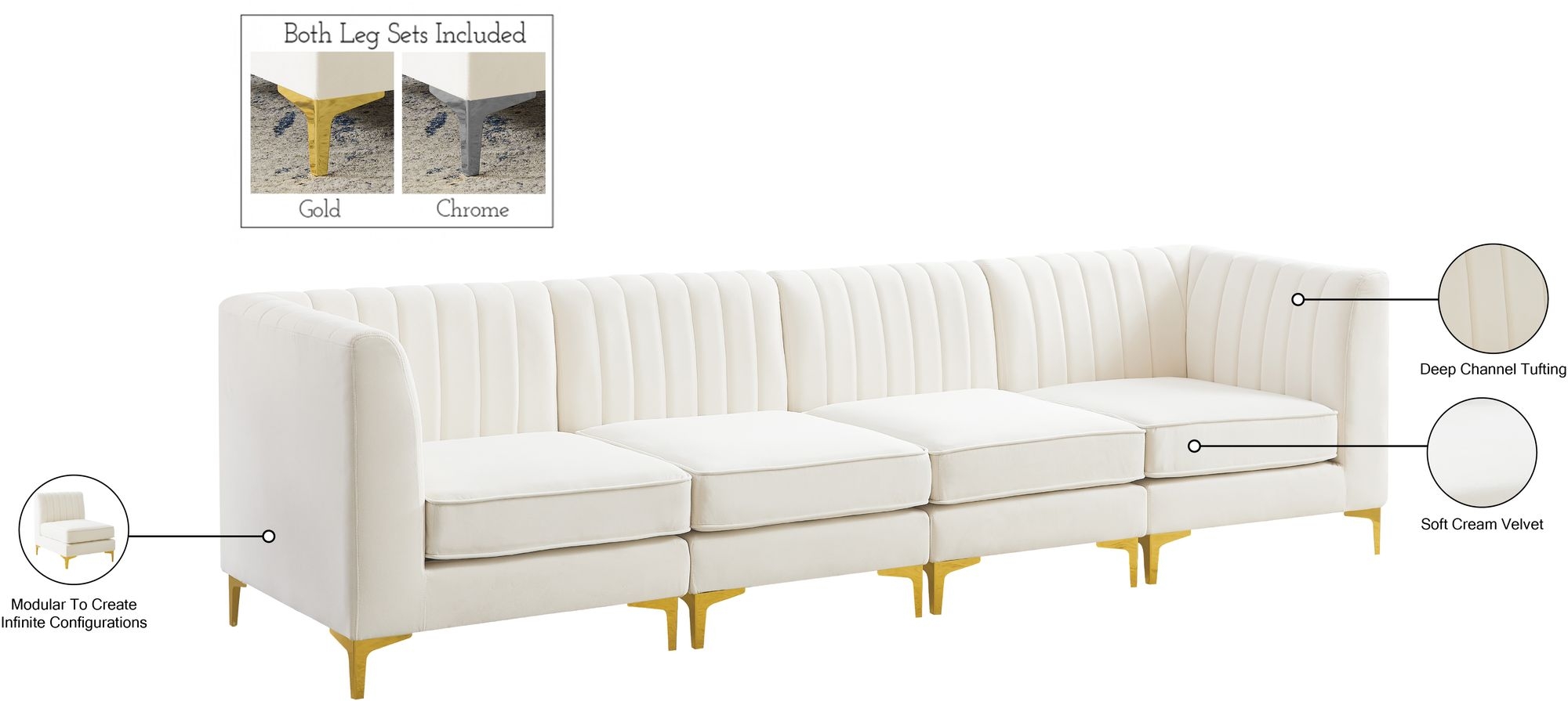 Alina 119" Velvet Modular Sofa