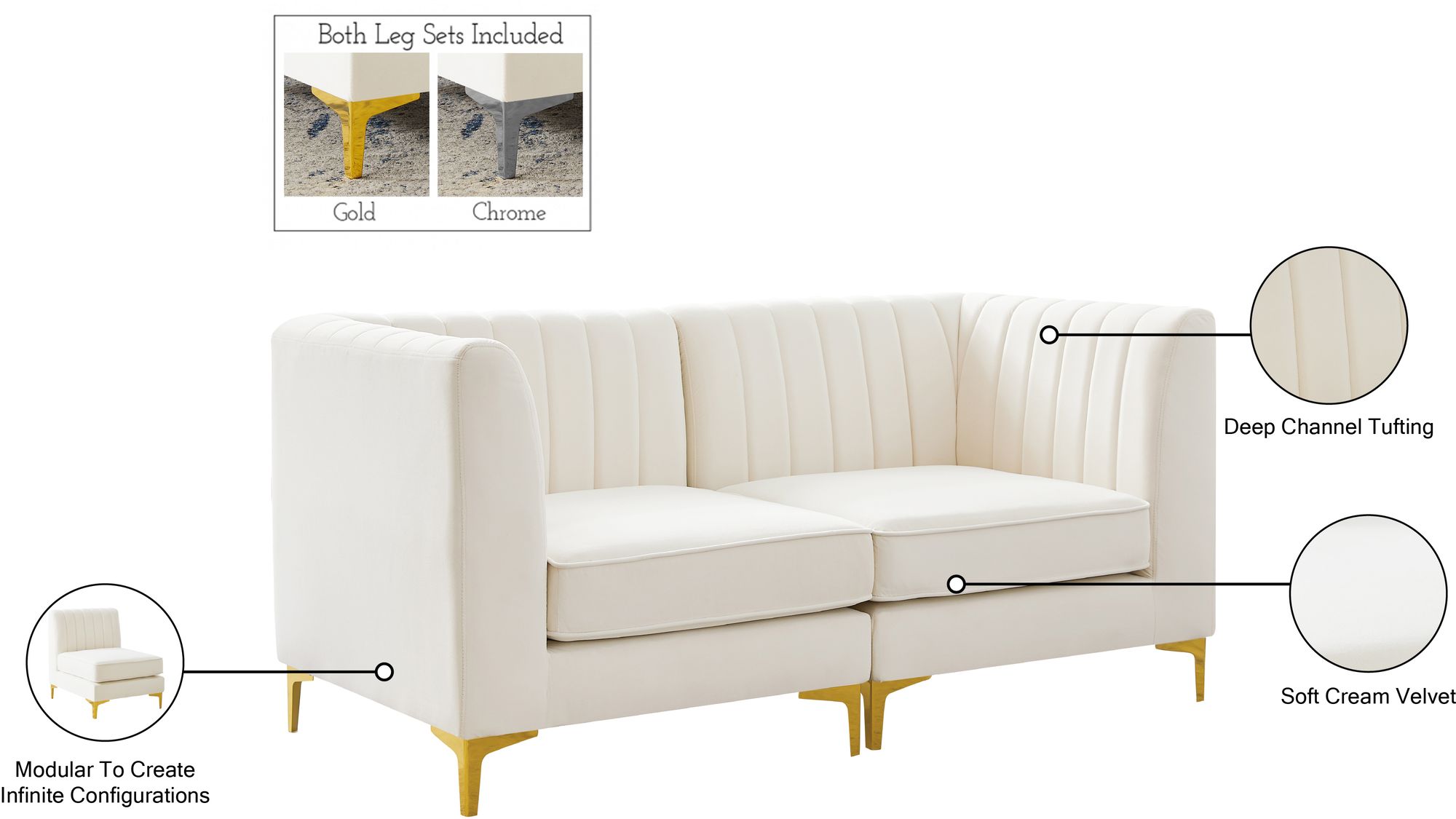 Alina 67" Velvet Modular Sofa