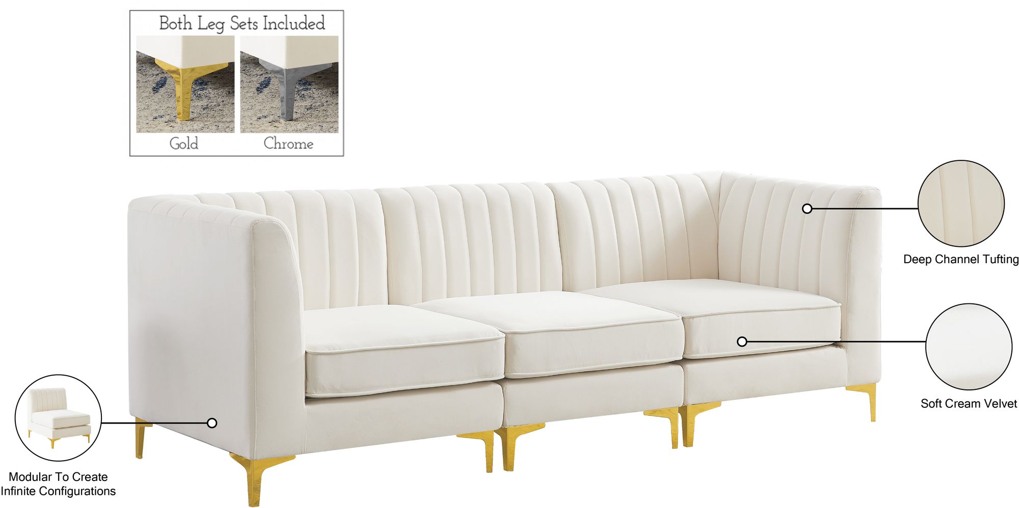 Alina 93" Velvet Modular Sofa
