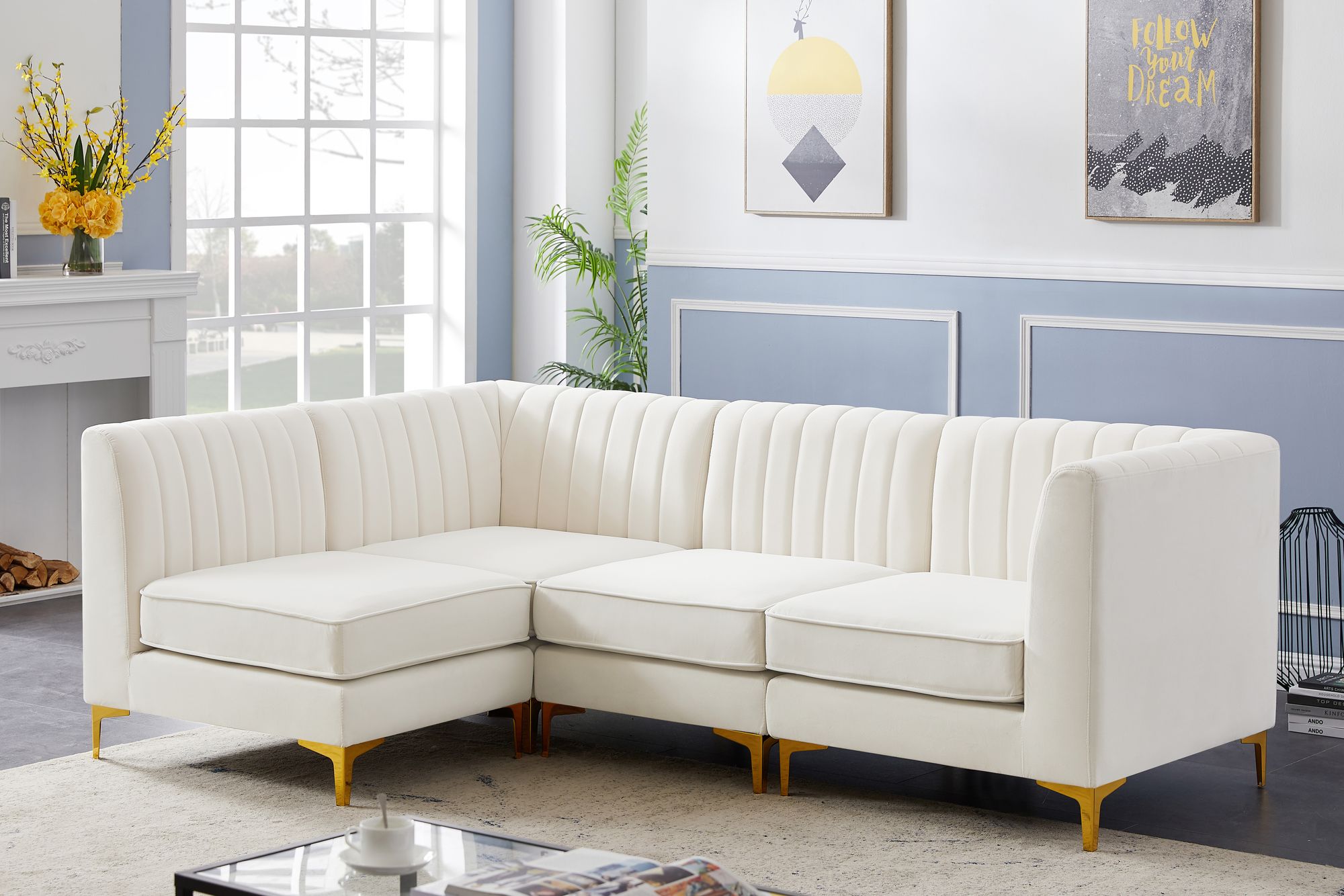 Alina 93" 4-Piece Velvet Modular Sectional