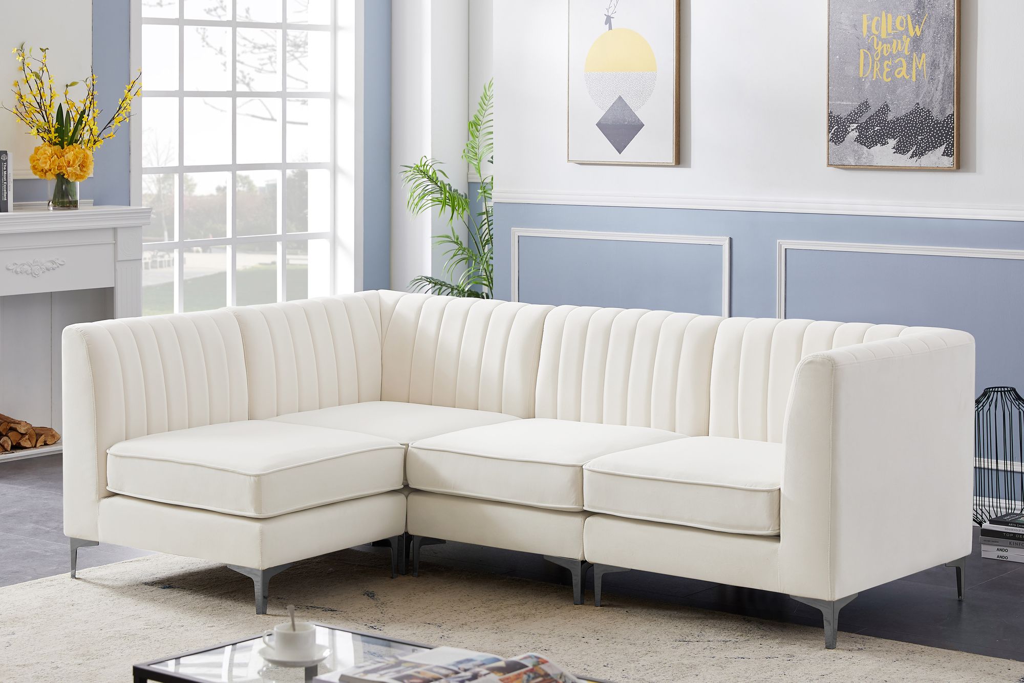 Alina 93" 4-Piece Velvet Modular Sectional