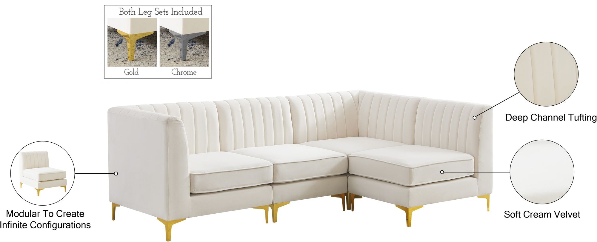 Alina 93" 4-Piece Velvet Modular Sectional