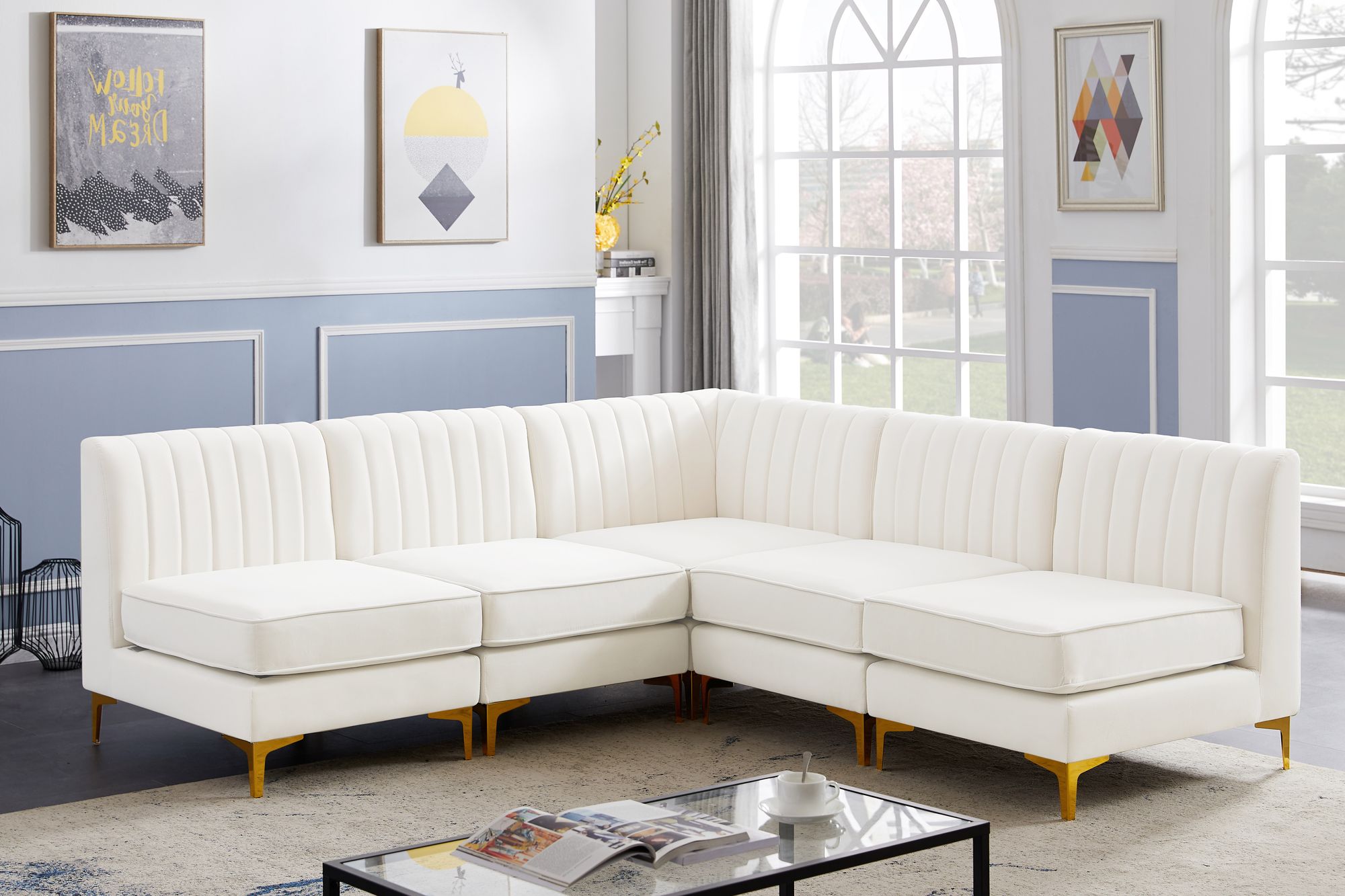 Alina 85.5" 5-Piece Velvet Modular Sectional