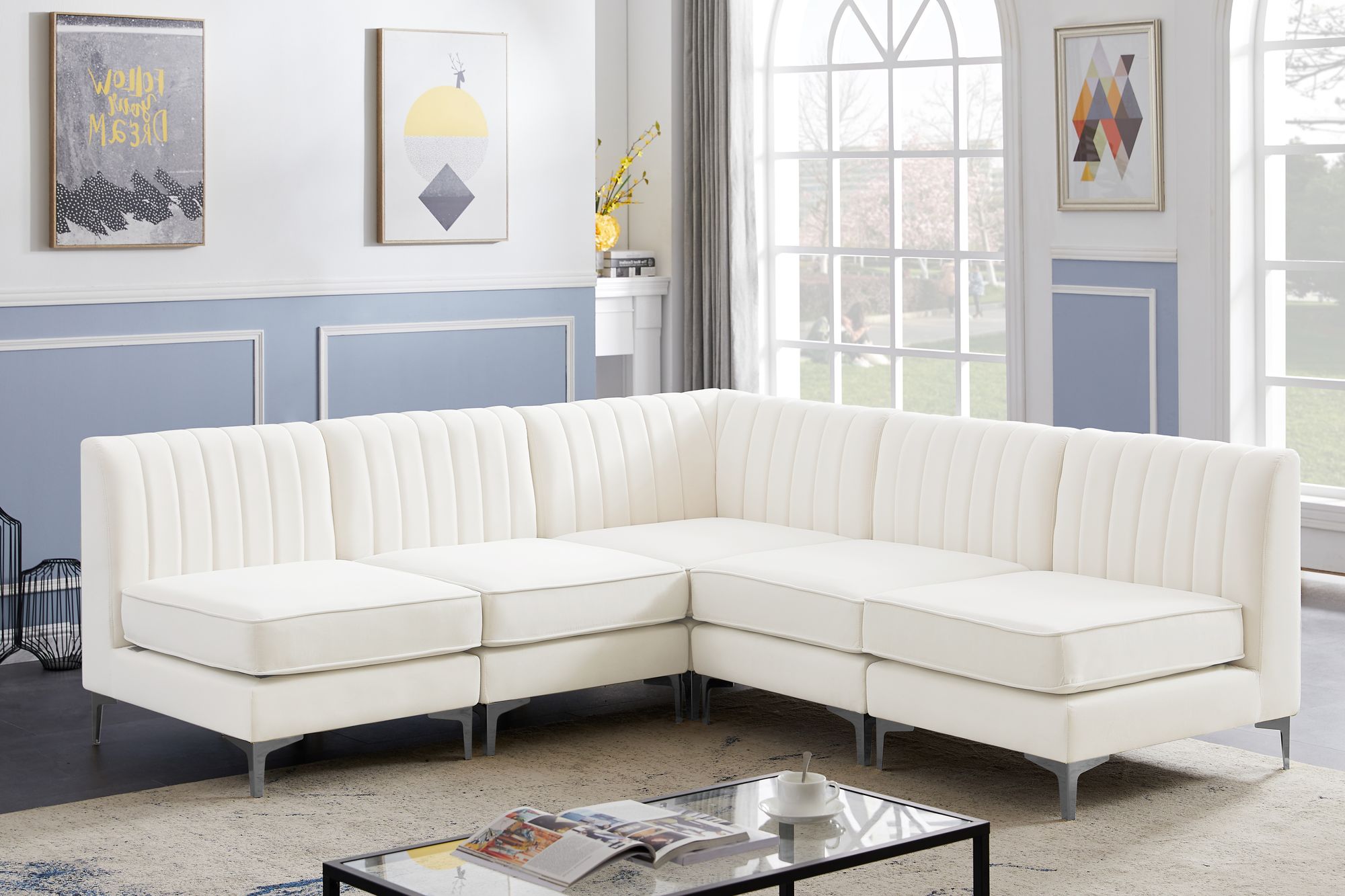 Alina 85.5" 5-Piece Velvet Modular Sectional