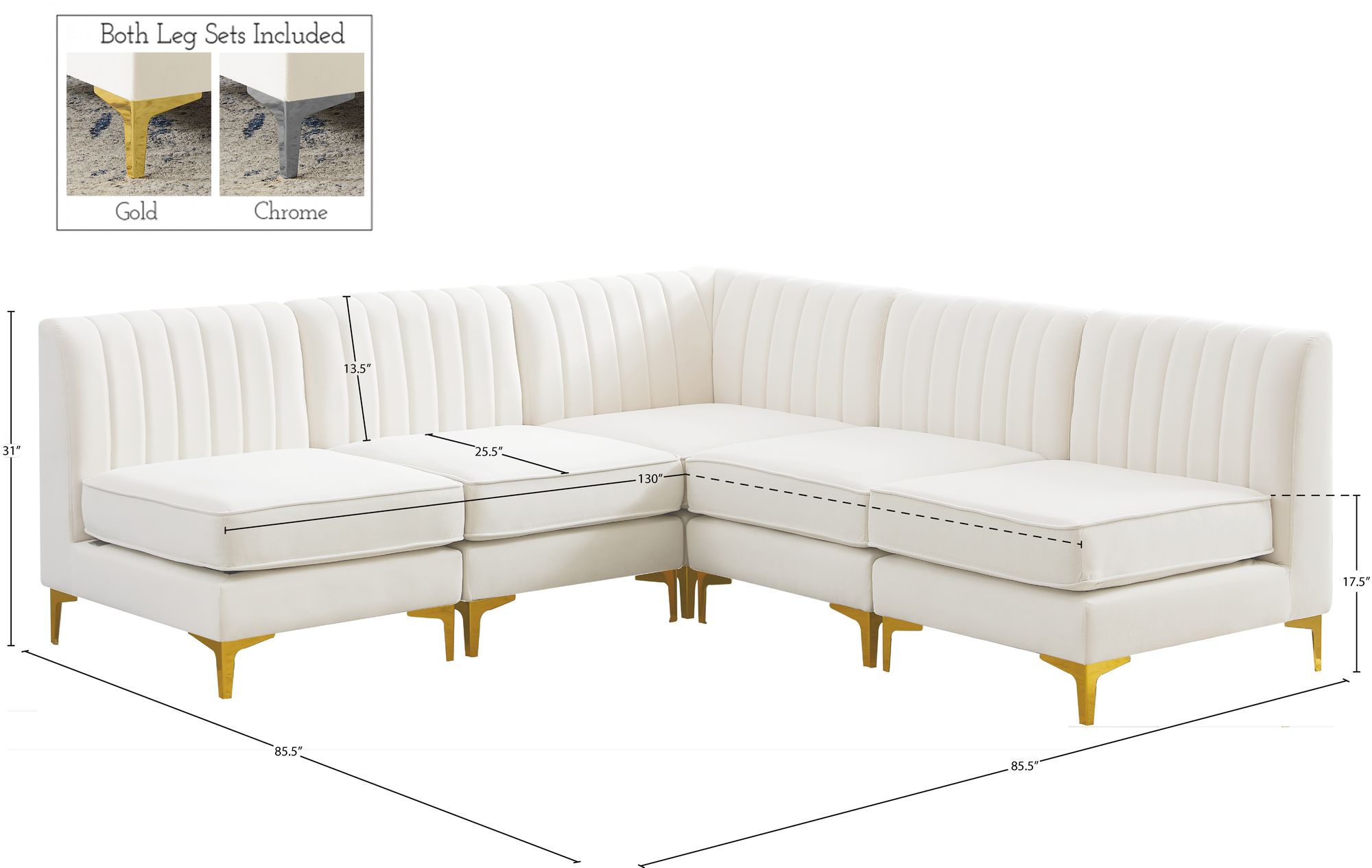 Alina 85.5" 5-Piece Velvet Modular Sectional
